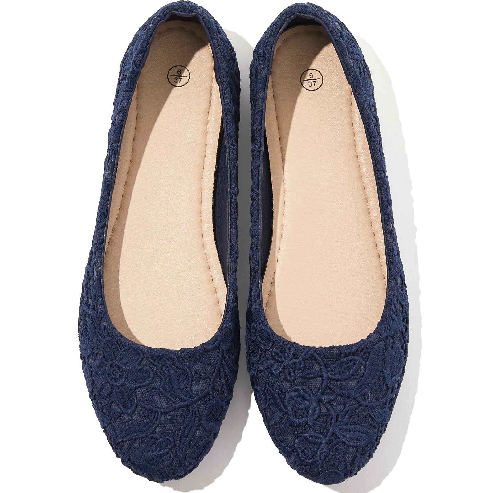 Shupua Navy Blue Flats for Women Dress Shoes Lace Dressy Ballet Flats