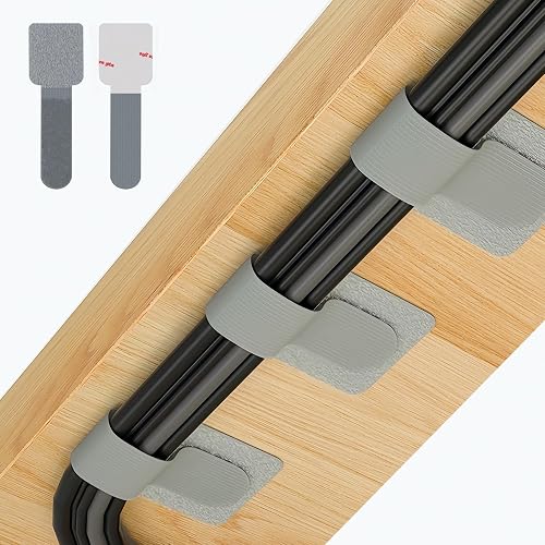 Abnii 50 PCS Under Desk Cable Management, Self Adhesive Tidy Clips, Grey
