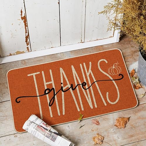 Miniatura 2 de Artoid Mode Give Thanks - Tapete decorativo de bienvenida con diseño de calabaza, de otoño, de bajo perfil, para interiores y exteriores, 17 x 29