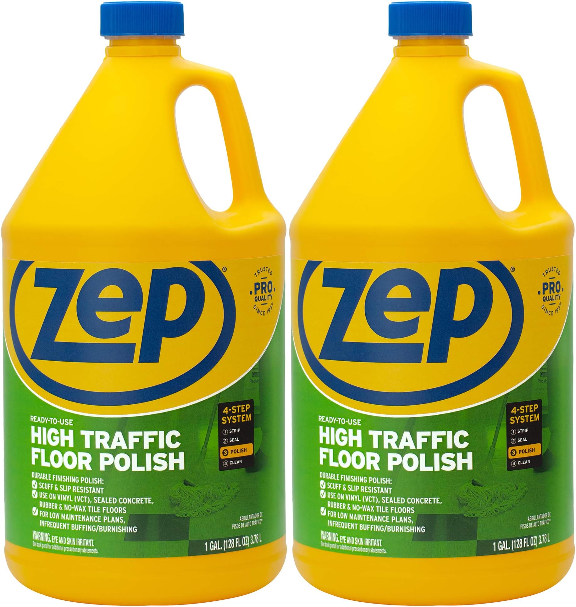 High Traffic Floor Polish - 1 Gal (Case of 2) ECZUHTFF1282- Scuff-Resistant Durable Finish for Vinyl, Concrete, Rubber, Tile, and Terrazzo Floors