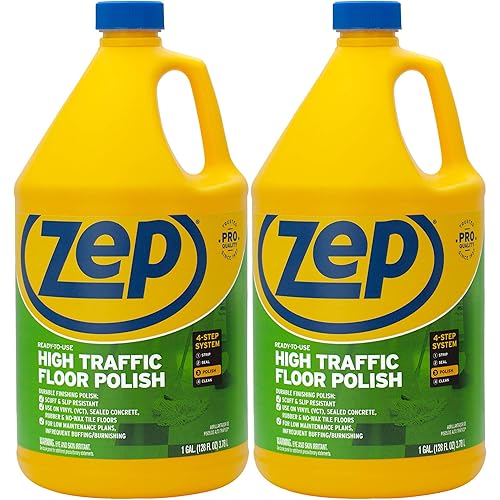 Zep High Traffic Floor Polish - 1 Gal (Case of 2) ECZUHTFF1282- Scuff-Resistant Durable Finish for Vinyl, Concrete, Rubber, Tile, and Terrazzo Floors