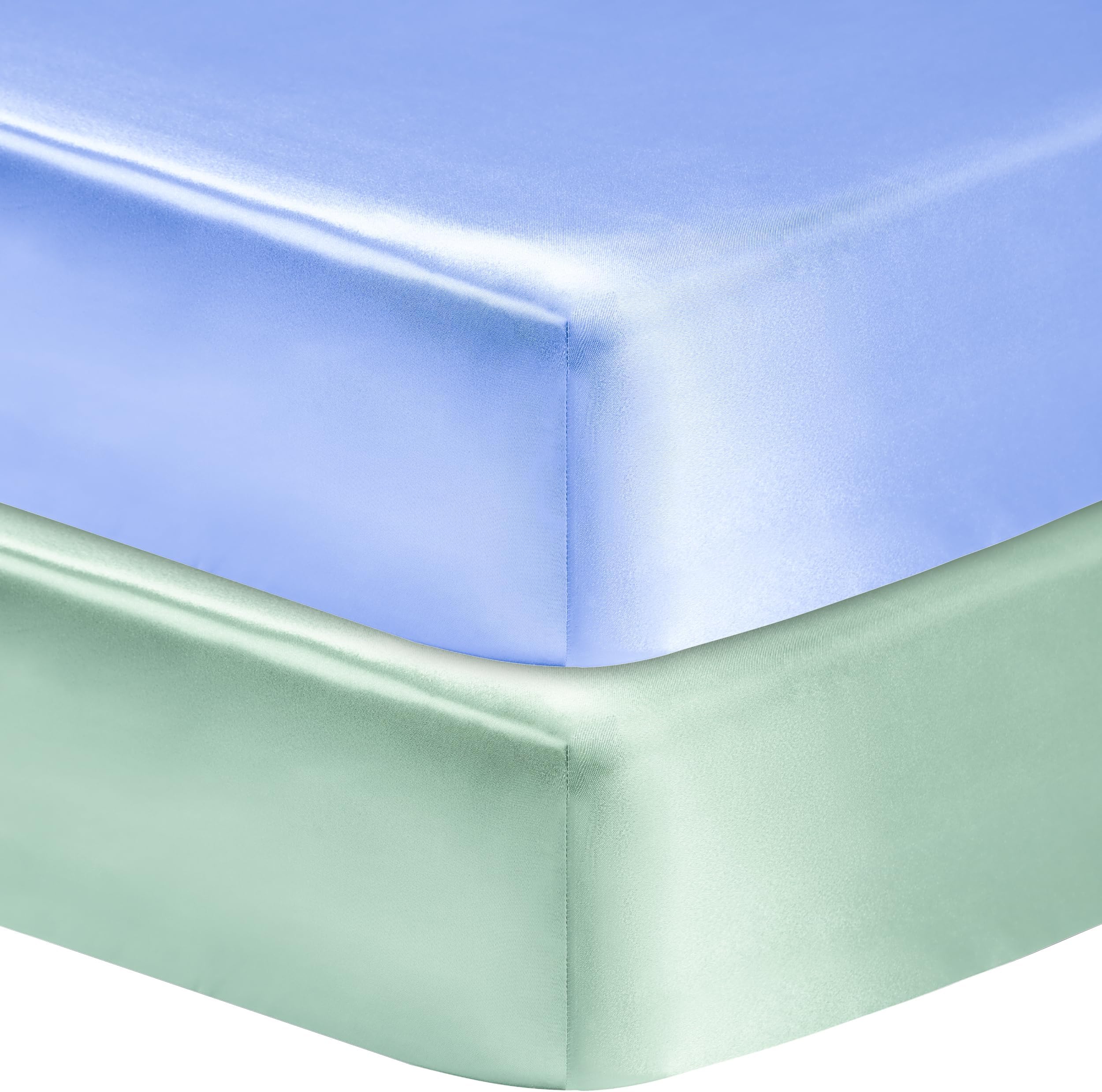 GUNTAIL 2 Pack Satin Soft Crib Sheet for Baby with Sensitive Hair Silky Baby Mattress Sheet Blue and Green Unisex 52’’x28’’x8’’ Fitted Sheets