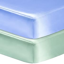 GUNTAIL 2 Pack Satin Soft Crib Sheet for Baby with Sensitive Hair Silky Baby Mattress Sheet Blue and Green Unisex 52x28x8 Fitted Sheets