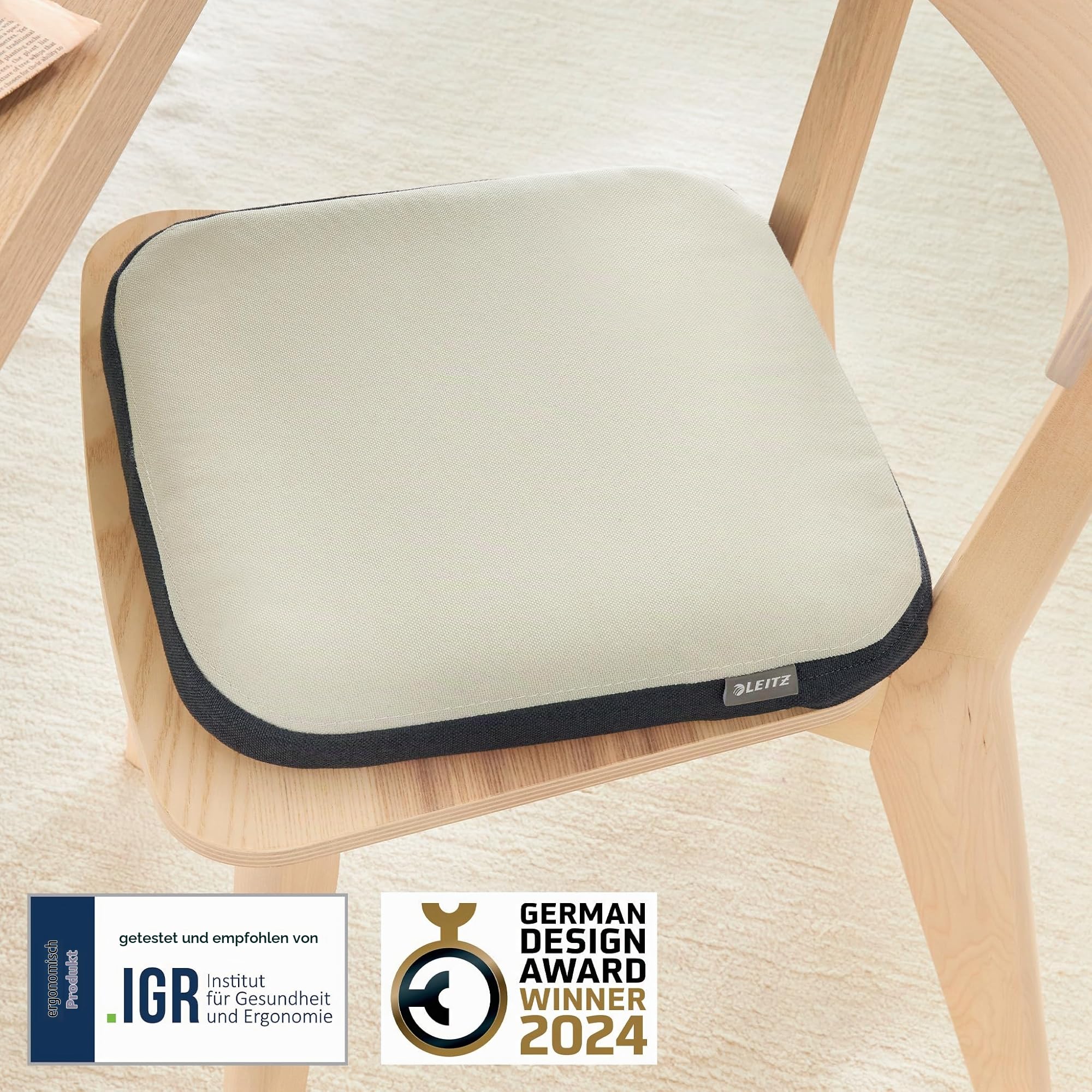 Leitz Ergo Active Balance-Sitzkissen, Ergonomisches Luftkissen für Bürostühle, optimale Sitzhaltung und Ischias-Entlastung, fördert Körperhaltung, Ergo-Serie, Stoffbezug hellgrau, 65400085