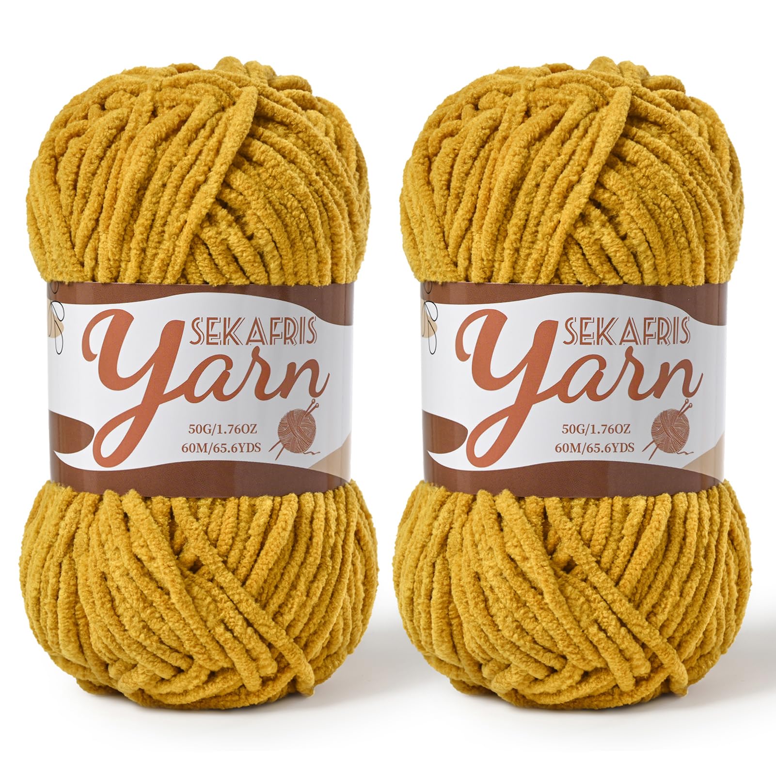 Chenille Yarn for Crocheting Crochet Turmeric Yarn 2 Pack