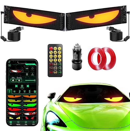 Sachie Devil's Eye 2-Pack:5800 Lux High-Brightness14 x4.3 Programmable ojos led para carro Windshield Display for Sedans, SUVs & Medium Trucks - USB-Powered LED Matrix Panel, Remote/App Control