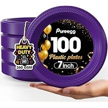 Pureegg 7-Inch Plastic Dessert Plates 100-Count Purple