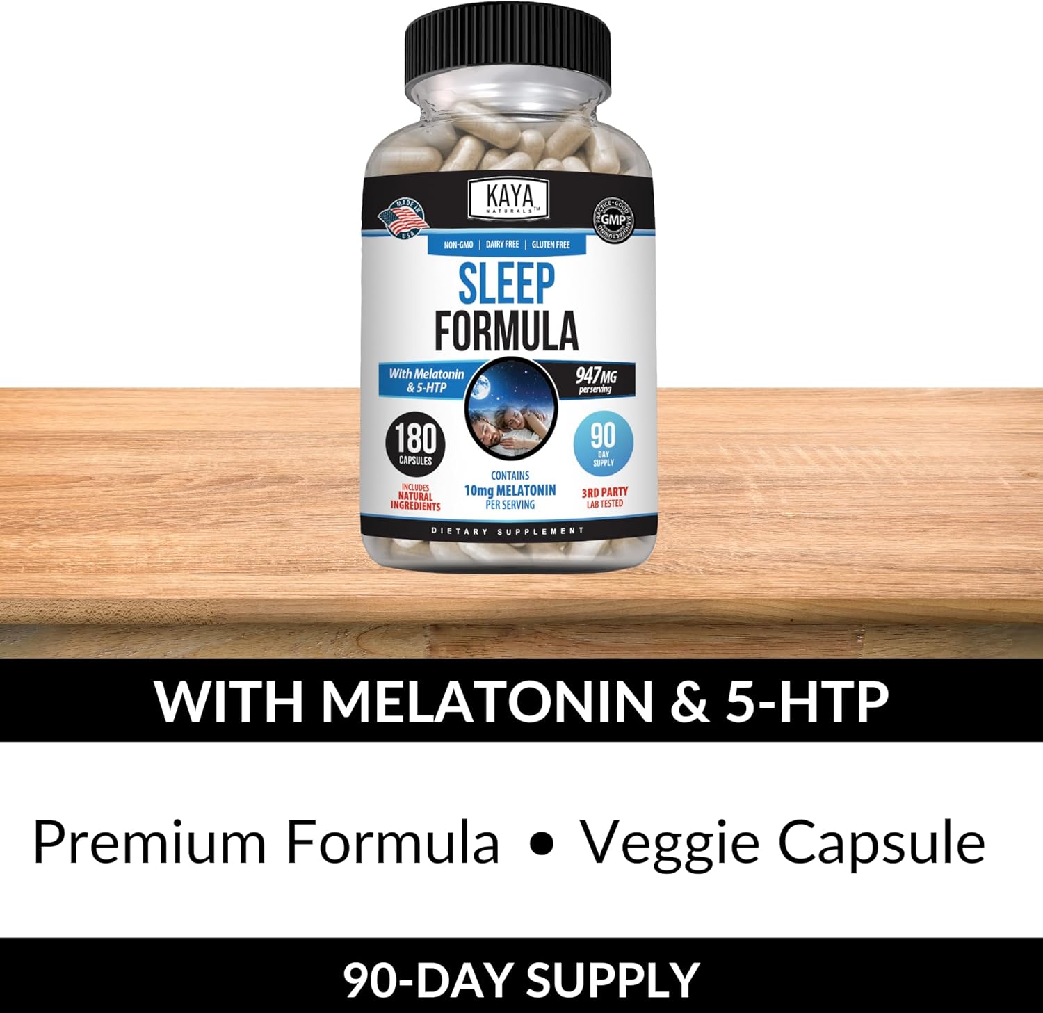 Kaya Naturals - Sleep Support Formula with Melatonin - Aid Support Vitamin Supplement - Sleep Stress and Mood Support - L-Tryptophan, Passion Flower, Ashwagandha and More - 180 Capsules (180 Count) - Image 5