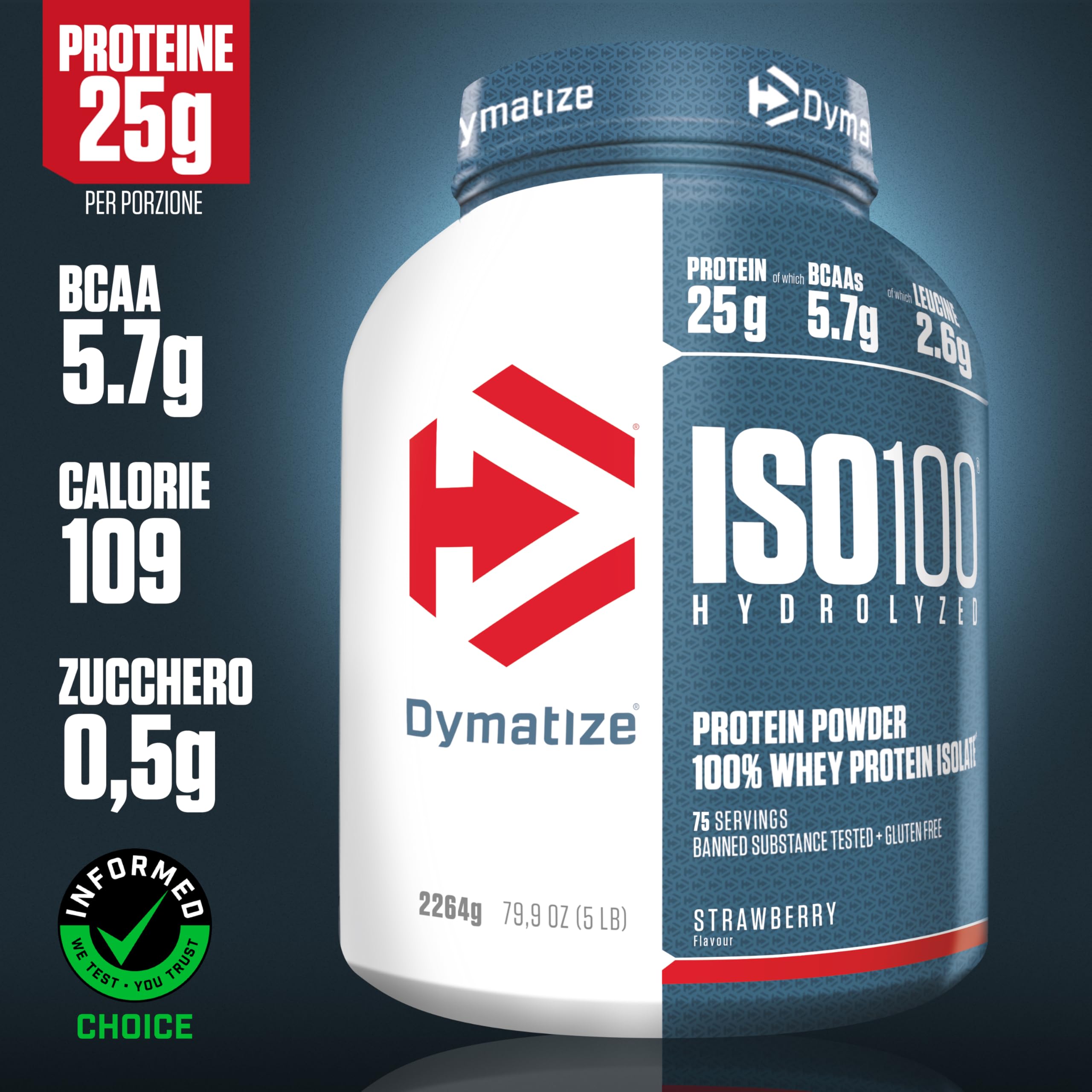 Dymatize ISO 100 Hydrolyzed Strawberry 2264g - Proteine del siero di latte idrolizzate e isolate in polvere