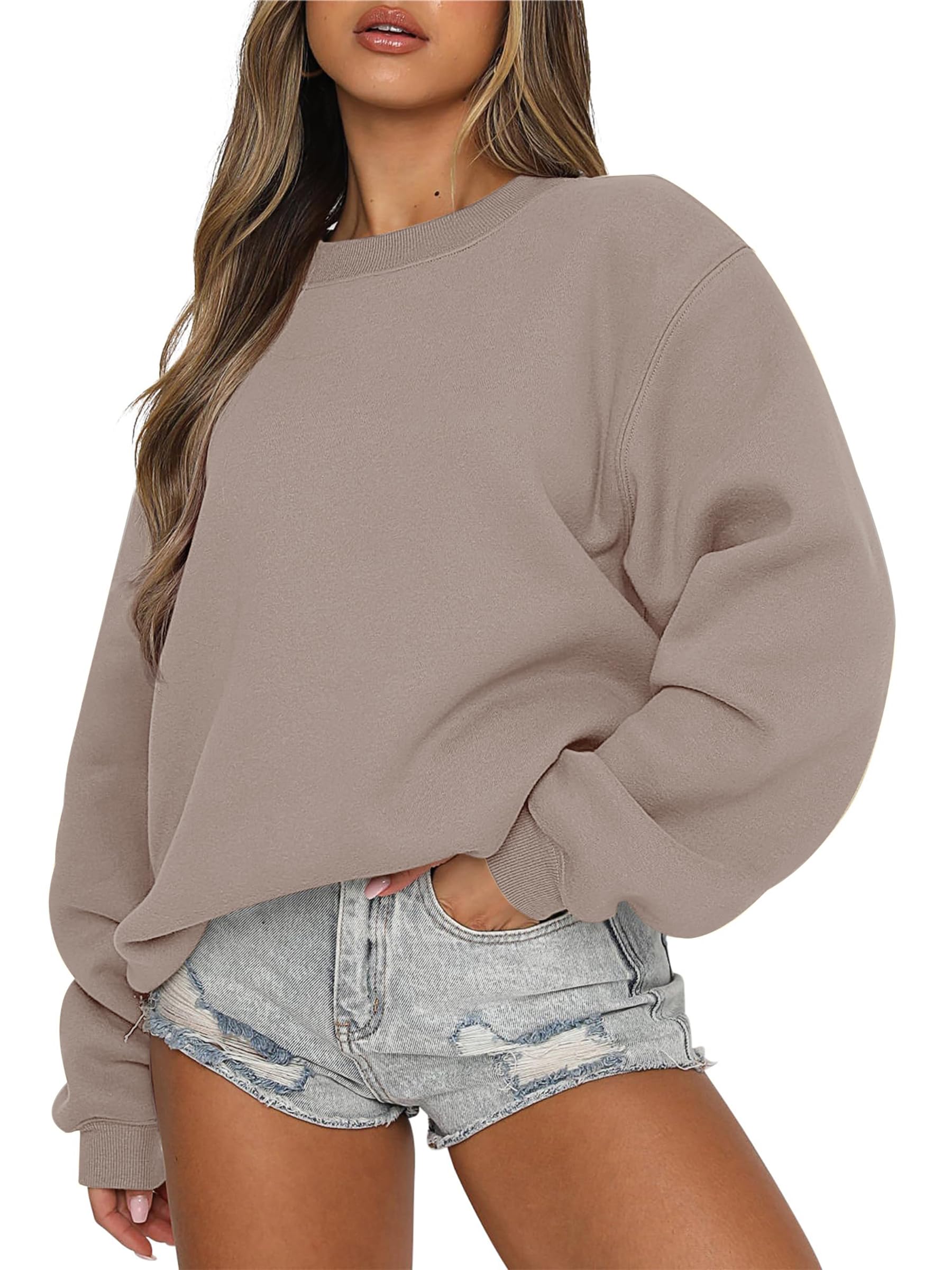 Timuspo Pullover Damen Oversize Langarm Fleece Rundhalsausschnitt Sweatshirt Herbst Winter Frauen Mädchen Klamotten Locker Oberteile