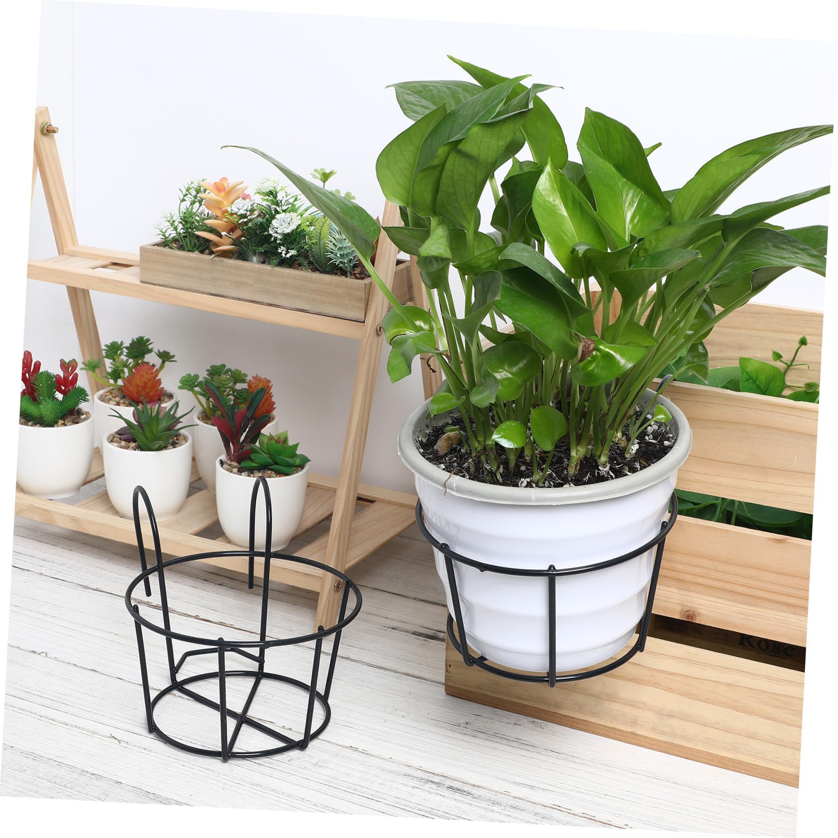 Mikikit 5piezas Soporte De Flores Colgante Redondo Para Balcón Estantes De Hierro Para Macetas Estantes Decorativos Para Jardinería