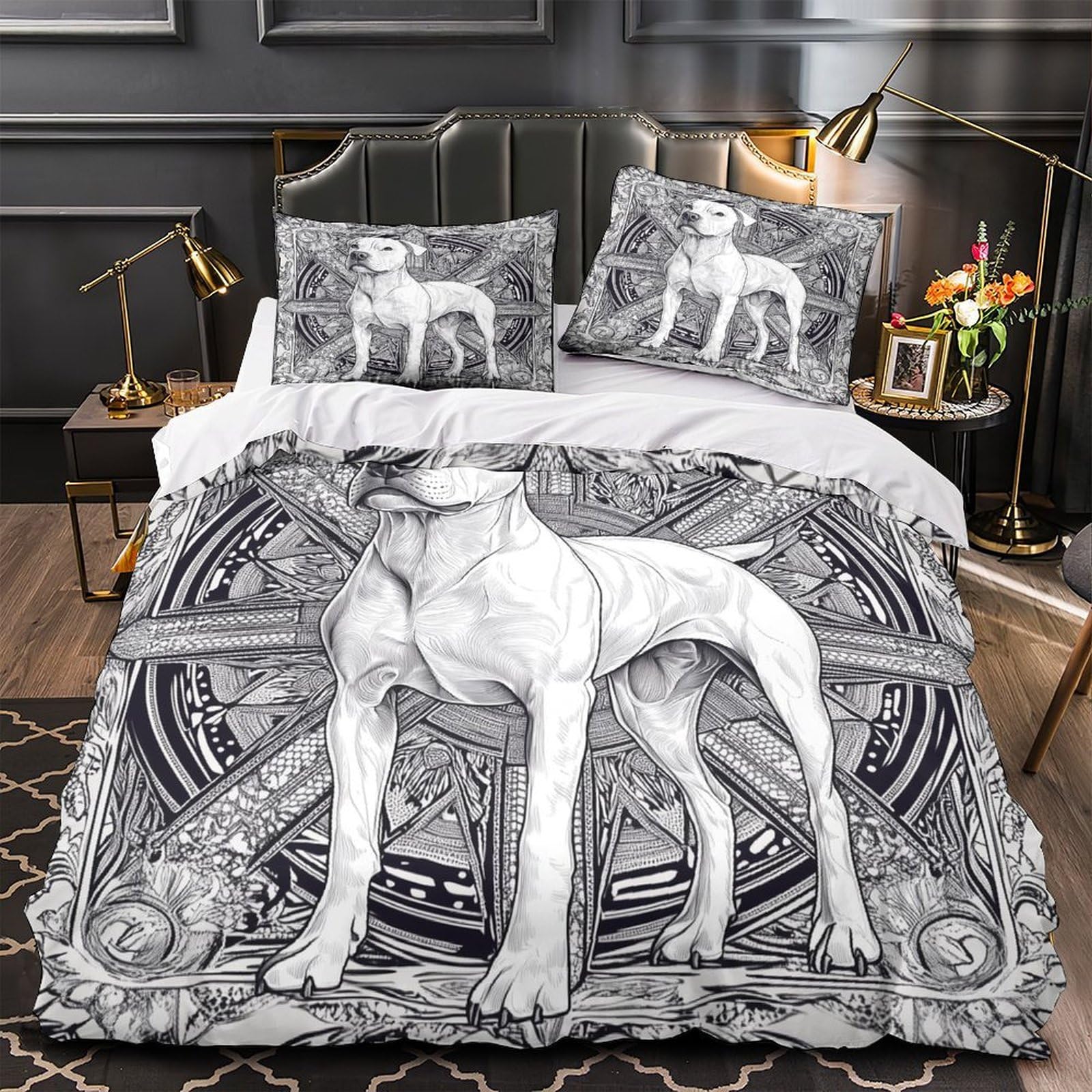 Housse de couette Pitbull parure de lit 140x200 fermeture éclair microfibre hypoallergique