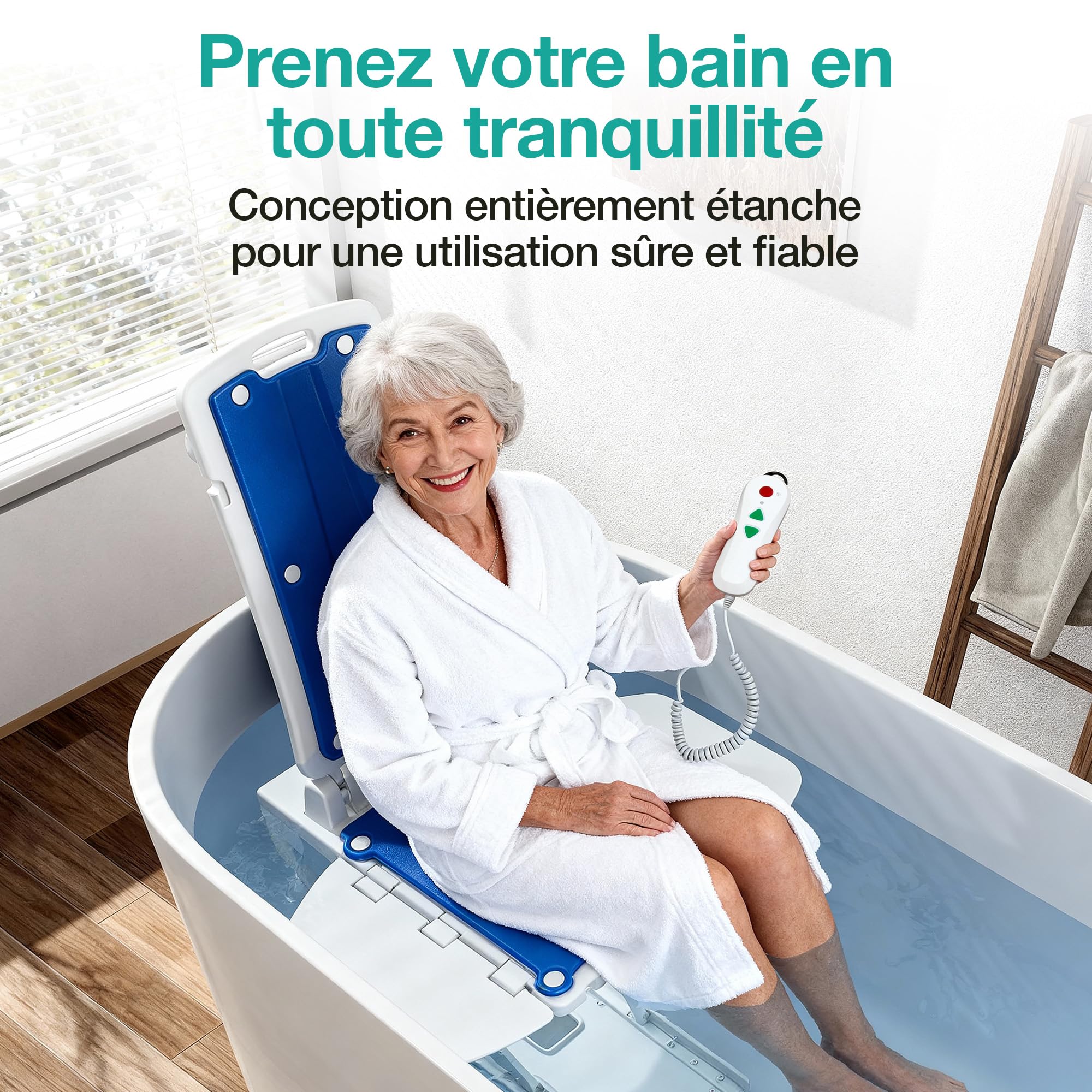 Siège élévateur électrique pour Personnes âgées - supporte Jusqu'à 140 kg | Siège de Bain motorisé - Portable avec télécommande, Hauteur réglable, étanche IP68, Ergonomique Pliable, Prêt à utiliser