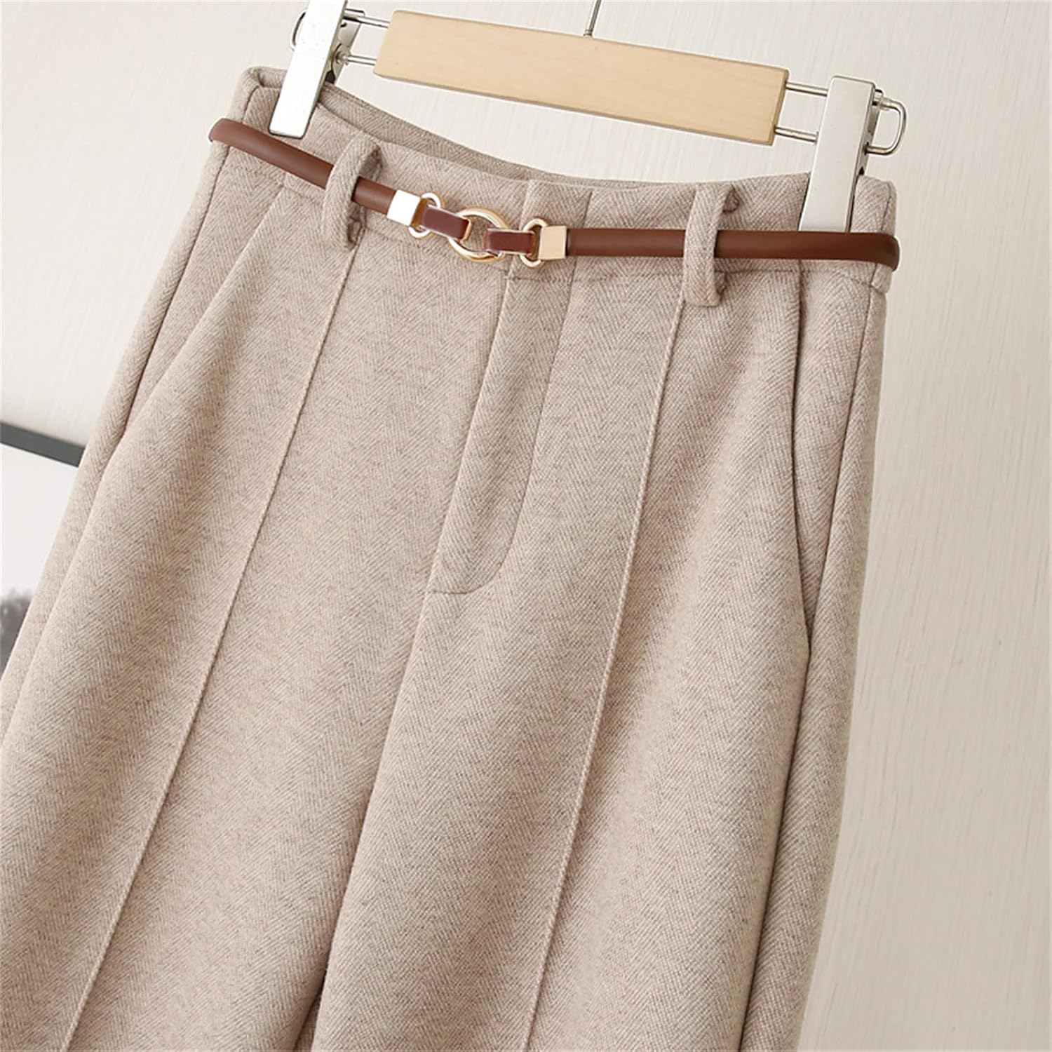 Women's Wool Blend Straight Leg Pants – High Waisted Thick Warm Trousers for Fall Winter, Casual Office Long Pants - Image 3