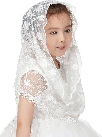 PAMOR Infinity First Communion Veils for Girls Lace Chapel Veil Mantilla Veils Latin Mass Church Veil for Catholic Baptism