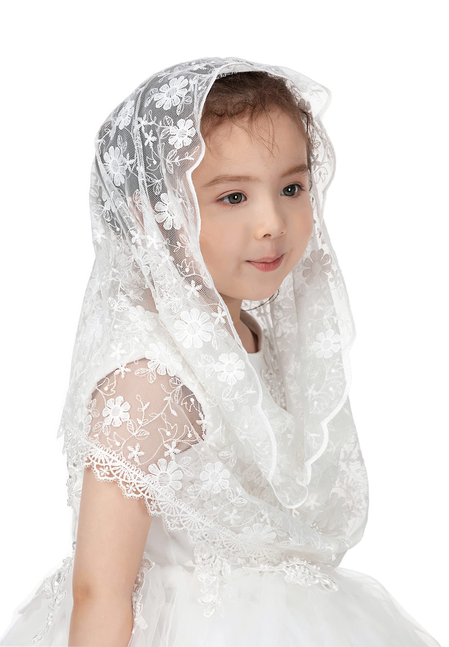 PAMOR Infinity First Communion Veils for Girls Lace Chapel Veil Mantilla Veils Latin Mass Church Veil for Catholic Baptism