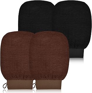 Zsanhua 4 Pieces Exfoliating Gloves, Exfoliating Mitt Exfoliating Body Scrub Dead Skin Remover Gloves, Shower Deep Clean Scrub Gloves for Women and Men (Black,Brown)