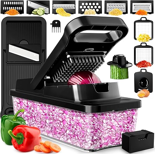 Miniatura 10 de PrepNaturals Picador de verduras con recipiente, picador de verduras, picador de alimentos y picador de cebolla - Cortador de mandolina para cocina