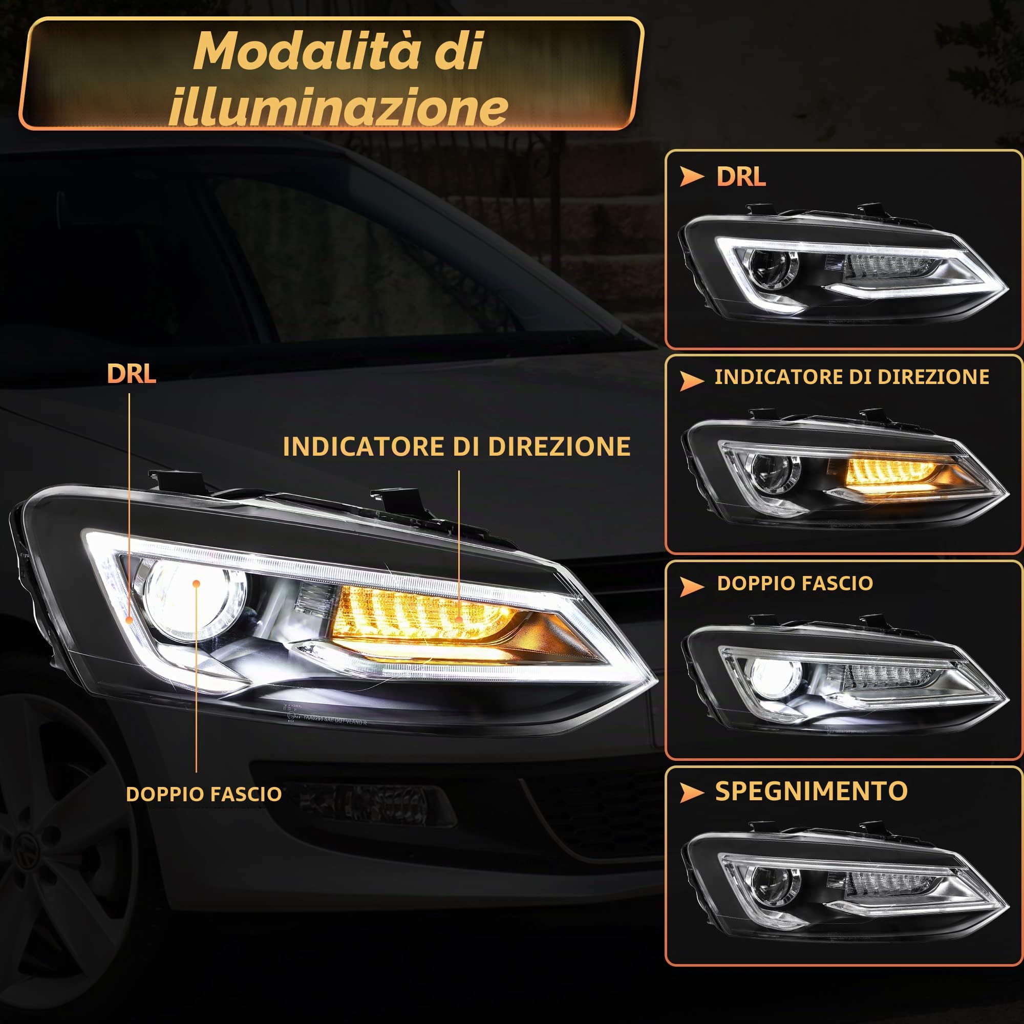Set di fari e luci posteriori VLAND, compatibile per Polo 5 Polo MK5 6R 6C 2009-2017 (Non per GTI/1.2 TSI/R), Per guida a sinistra (+Luce posteriore rossa)