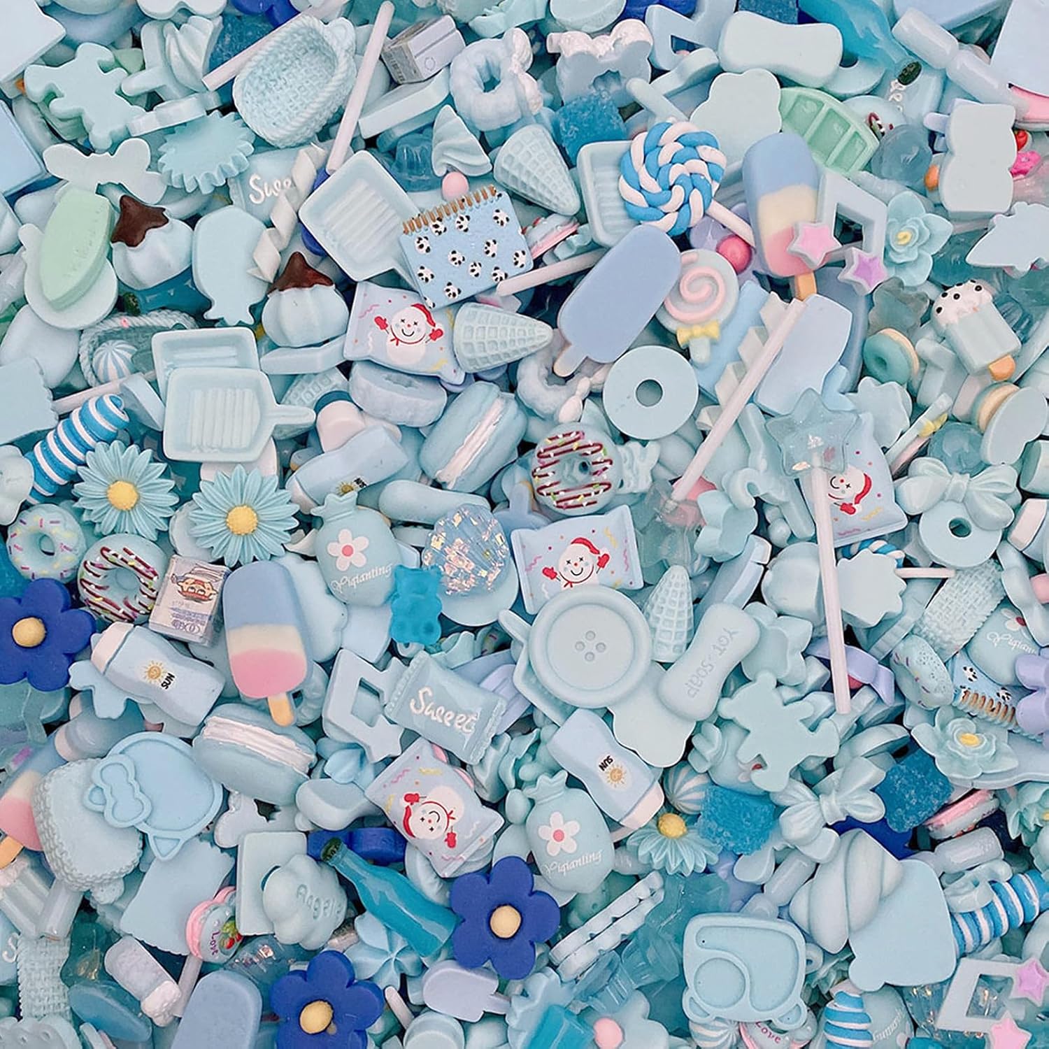 50 Pcs Slime Charms Easter DIY Craft Making Resin Jewery Making Kit, Resin Flatback Slime Beads Making Supplies for DIY Scrapbooking Crafts (Sky Blue) - Image 2