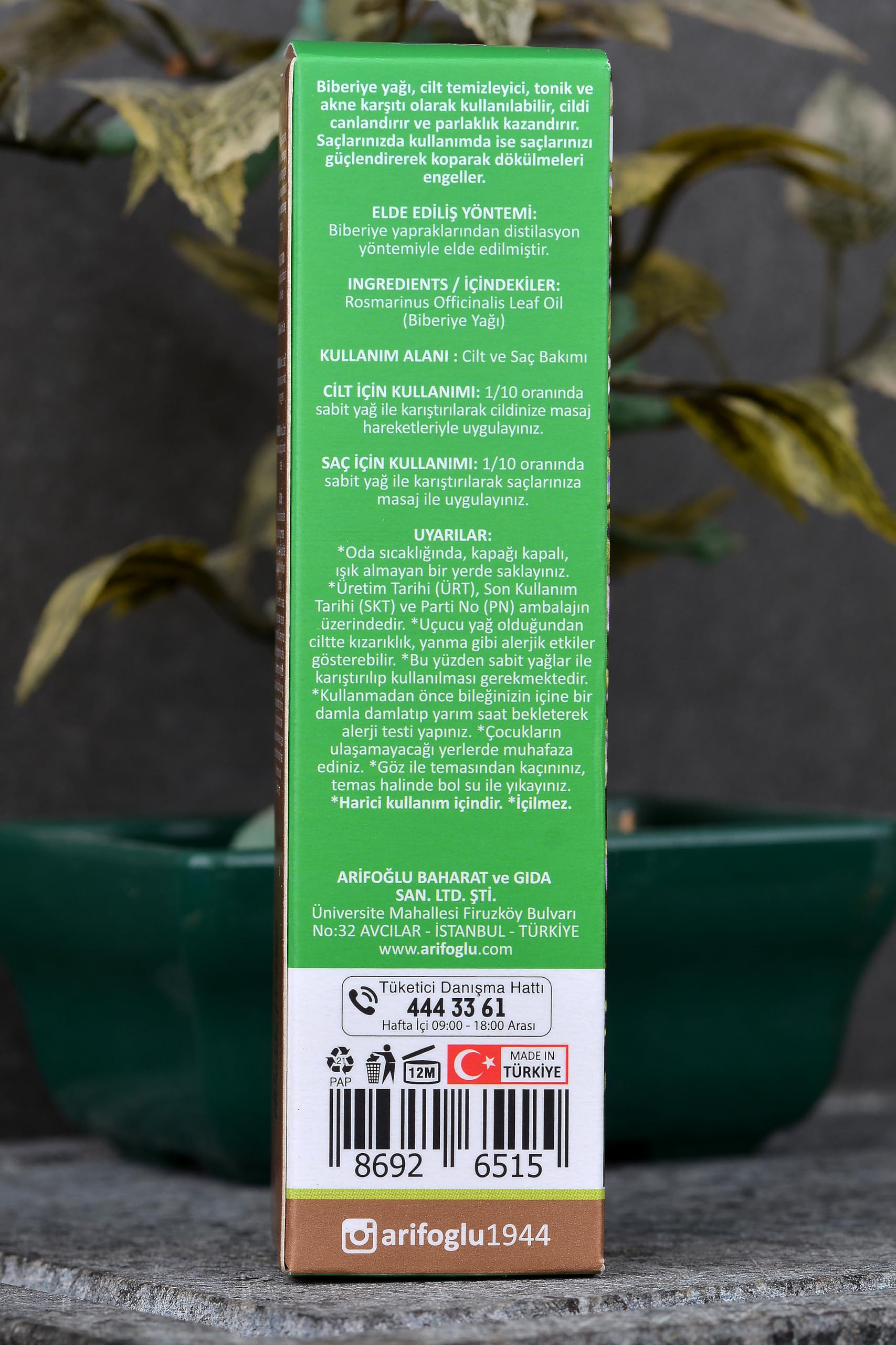 Arifoğlu Biberiye Yağı 20ml%100 Saf Yağ – Saç Bakımı ve Saç Güçlendirici Etki İçin | Arifoğlu Rosemary Oil 20ml 100% Pure – Hair Care and Strengthening Effect