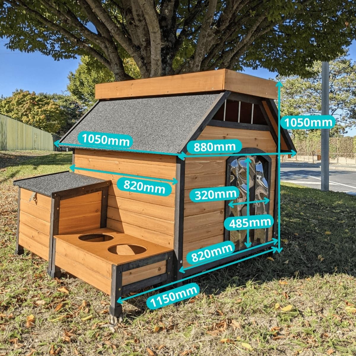 Animal Valley – Casita para perros Beauceron con techo vegetal – Madera y Shingle – 115 x 105 x 105 cm – Talla M – Beige y negro – para perros medianos