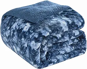 CHOSHOME Sherpa Fleece Blanket- Thick Warm Blanket for Winter, Soft Fuzzy Plush Blanket for Bed, Couch, Travel (Tie Dye Blue, Oversized King 96" x 120")