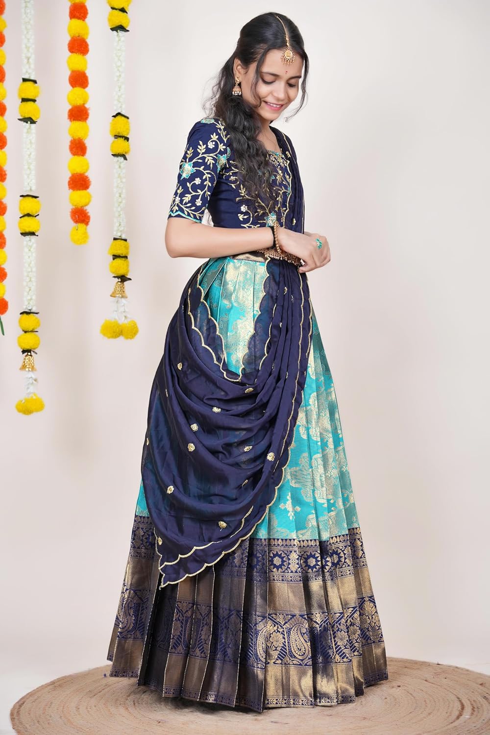 women's lehenga choli with dupatta half saree langa voni pattu pavadai dhavani set