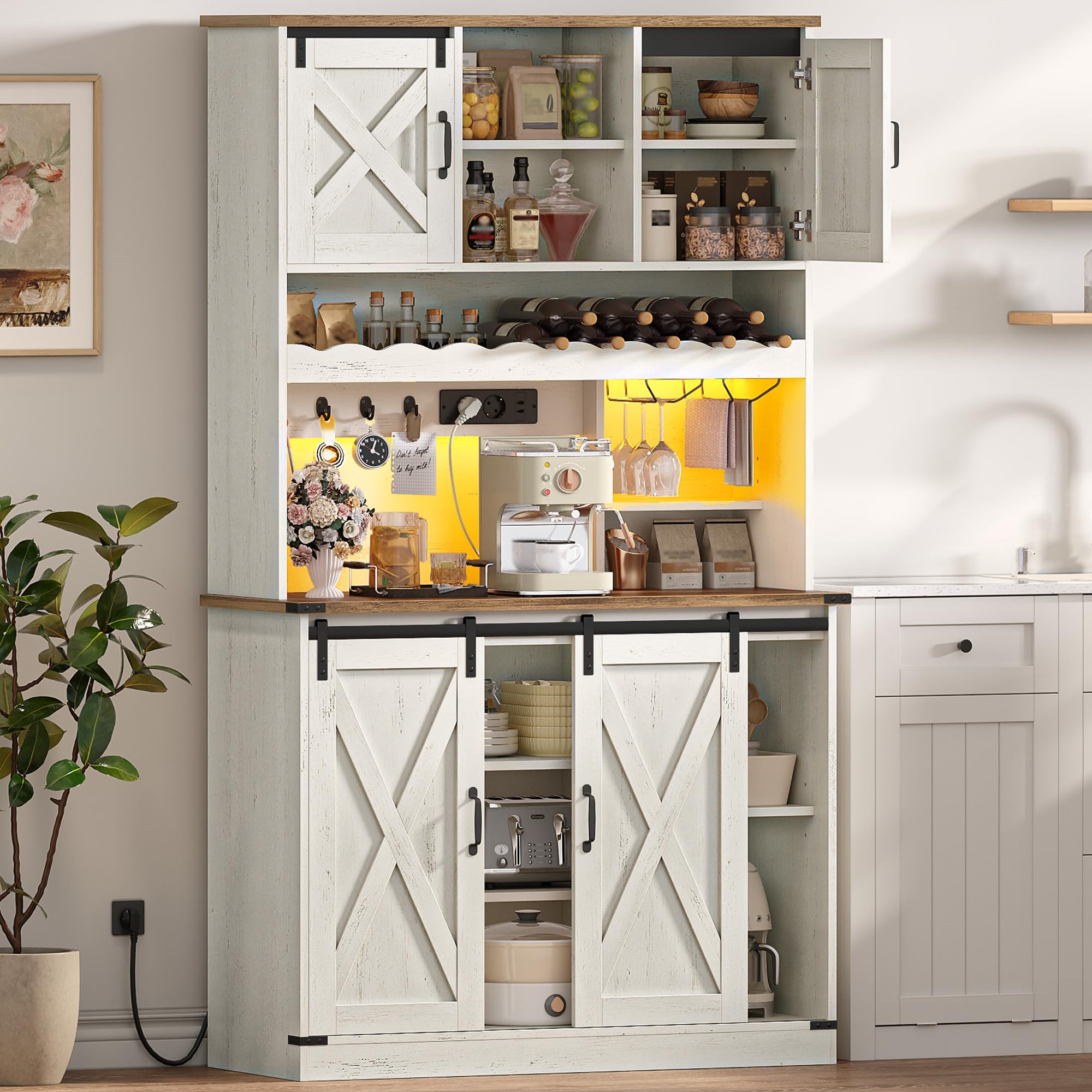 Hzuaneri Meuble Cuisine, Meuble de Rangement avec Lumières et Chargeur