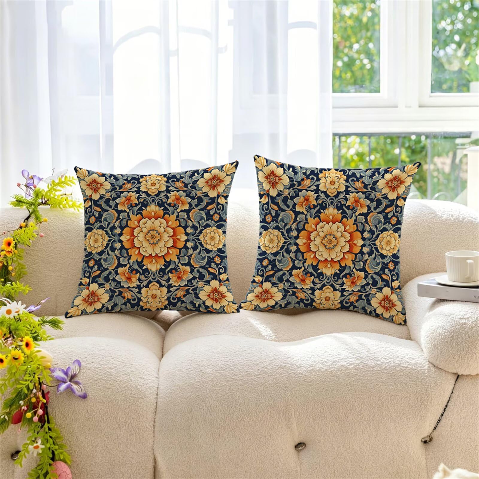 Federe Cuscini Divano 65x65 cm Oro Cuscino Divano Decorativo Set da 2, con Cerniera Retro Lino Cuscini da Esterno Impermeabili Federa Cuscino Quadrato per Divani Camera de Letto Soggiorno Auto dj-541