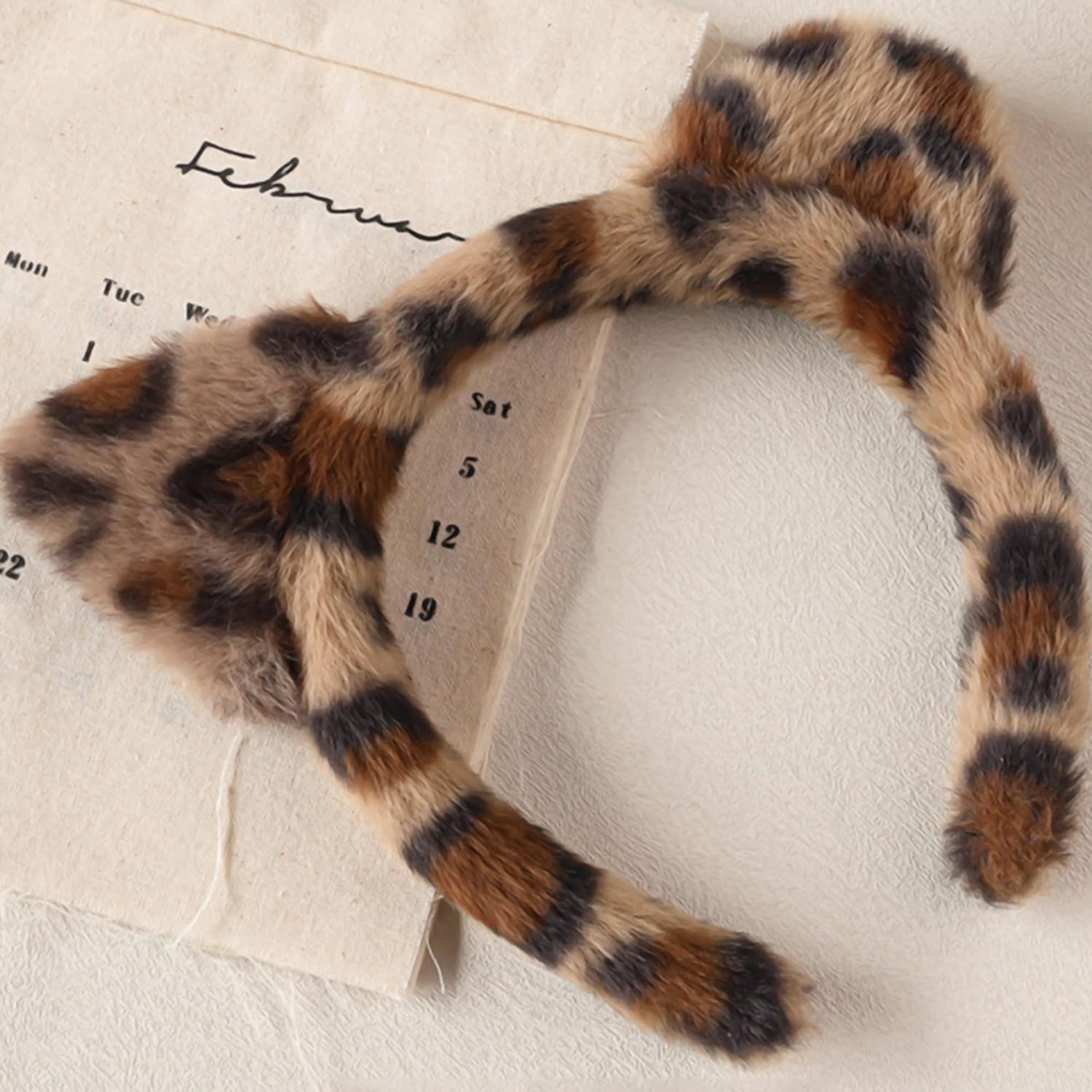 Cheetah Ears Headband, Plush Leopard Ear Costume Headband for Adults 4.7 x 7.9 Inch Brown Halloween Animal Ears Cat Headbands for Women Cosplay Party Dress Up - Image 3