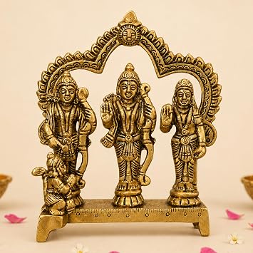 LOVENSPIRE Brass Ram Darbar Statue Idol for Pooja 4.9 Inch Indian Spiritual Lord Rama, Lakshman, Sita, Hanuman Deity Figurine for Home Mandir Decor, Diwali, Housewarming & Return Gift