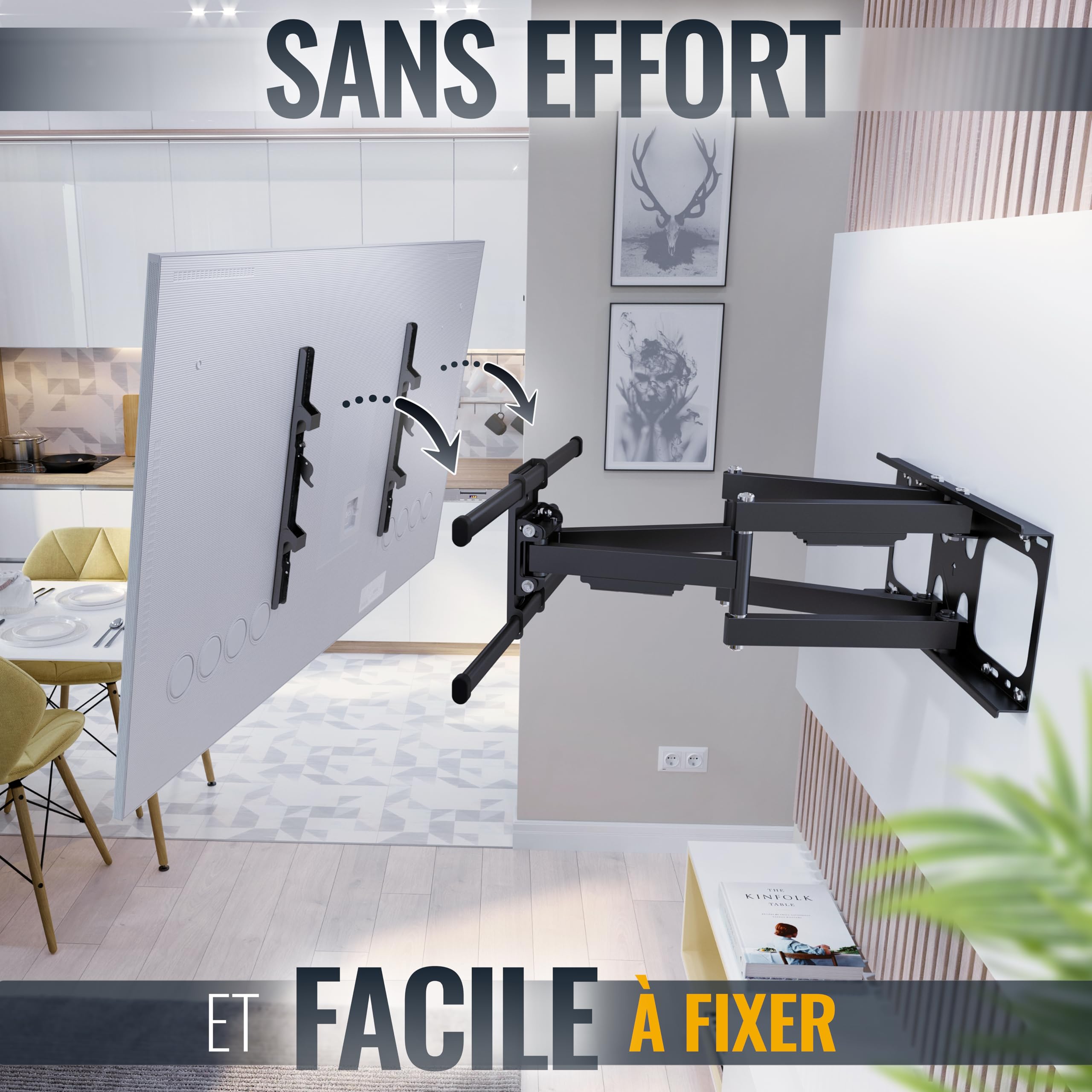 RICOO S4964 Support Mural TV 40 42 43 48 50 55 58 60 65 70 75 77 83 85 Pouces VESA 300x200 à VESA 400x400 600x400 Orientable Inclinable Fixation Murale TV QLED OLED LED LCD Écran