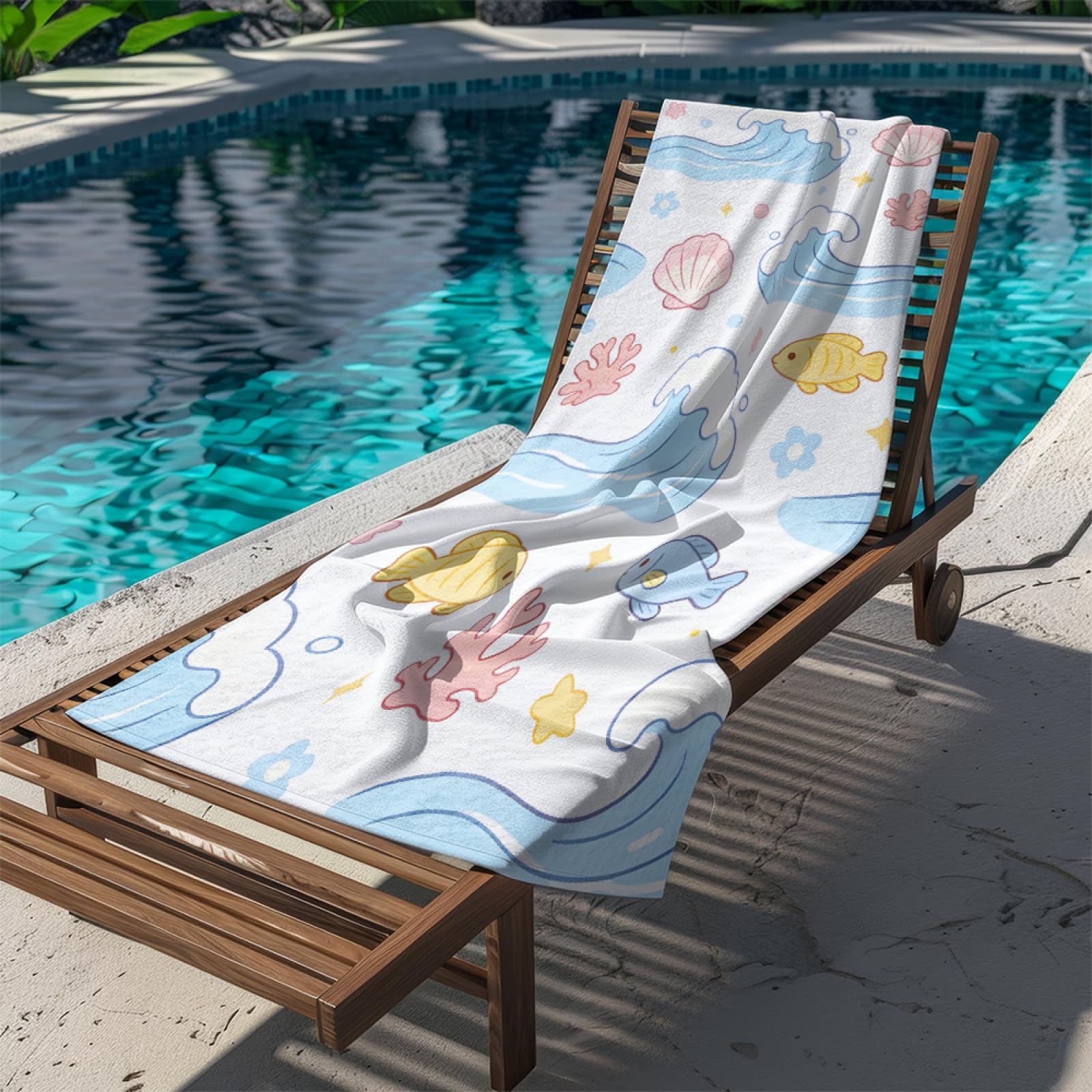 Fouta PlageShell De Ligne Bleue Blanche Modèle Surdimensionné avec Diverses Tailles, Respirante et Portable, Parfaite pour Voyages Sorties Piscine et Usage Extérieur Quotidien 90x160 cm