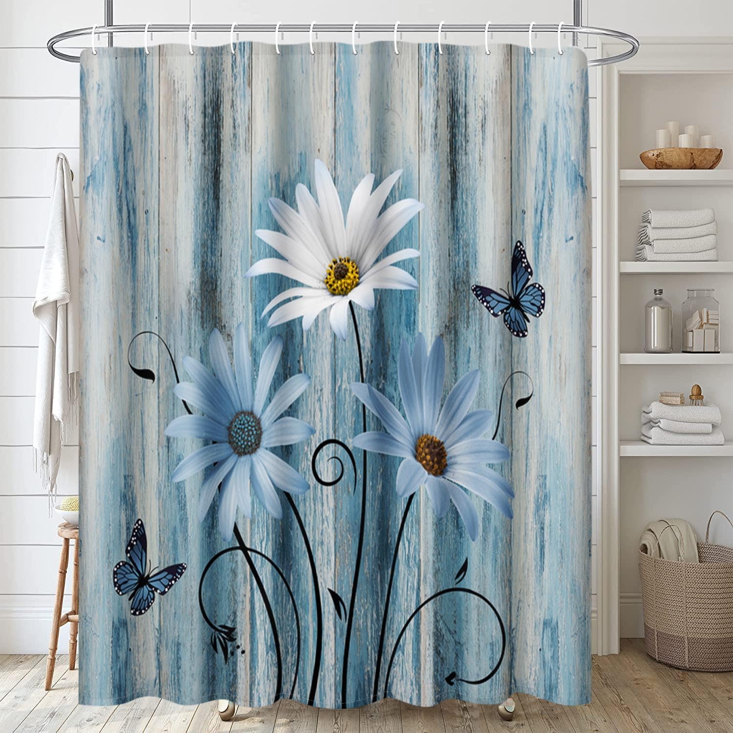 Emvency Shower Curtain, for Bathroom Decor 72 x 72 Inch, Blue Daisy image 5