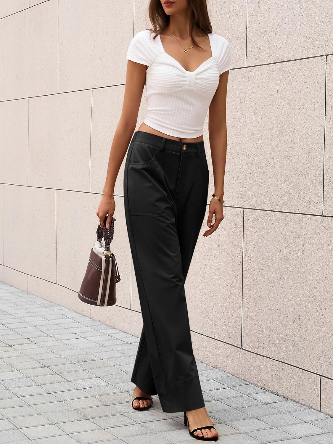 Cicy Bell Womens Wide Leg Pants Summer Baggy Casual Elastic High Waisted Cotton Trousers with Pockets - Image 5