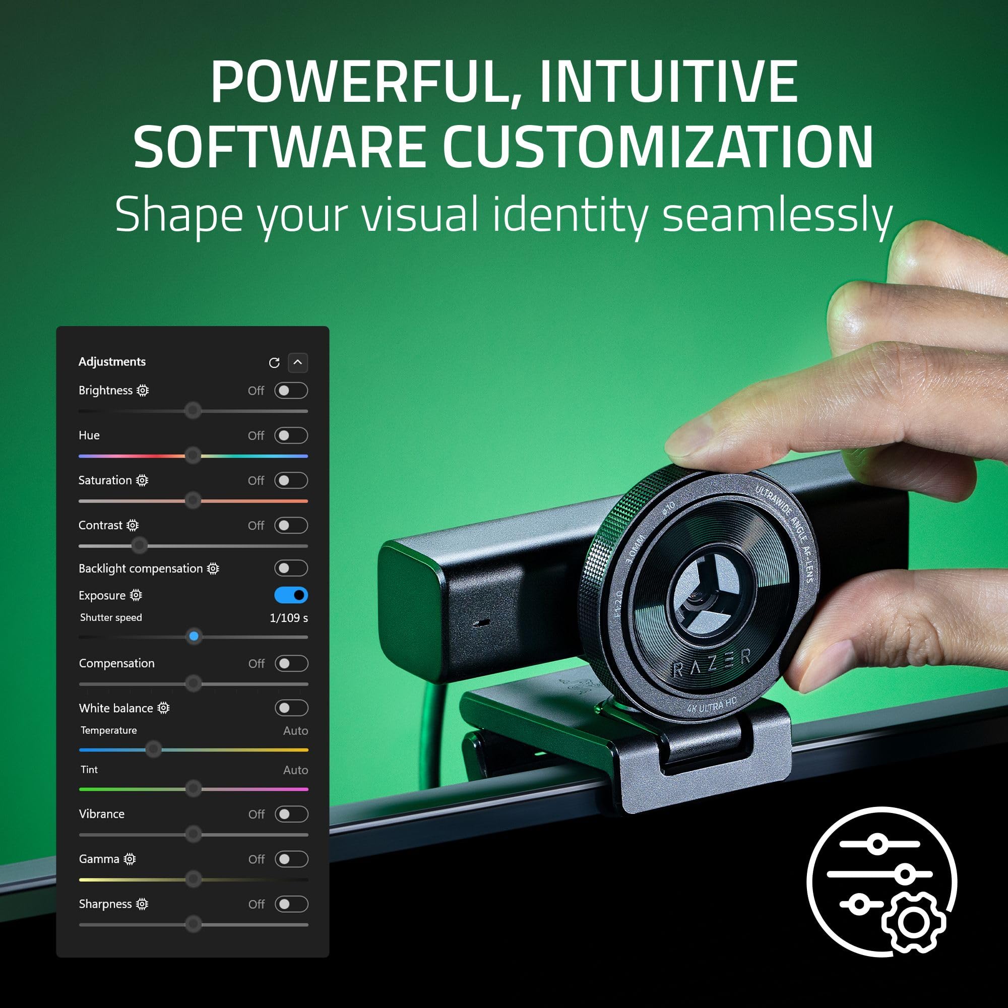 Razer Kiyo V2 – 4K 30FPS Webcam with AI-Powered Auto-Framing - 1080p 60 FPS, Integrated Webcam Cover, HDR, USB-C, Ultra-Wide-Angle Lens, Works with Microsoft Teams, Zoom, Google Meet | Black — view 5
