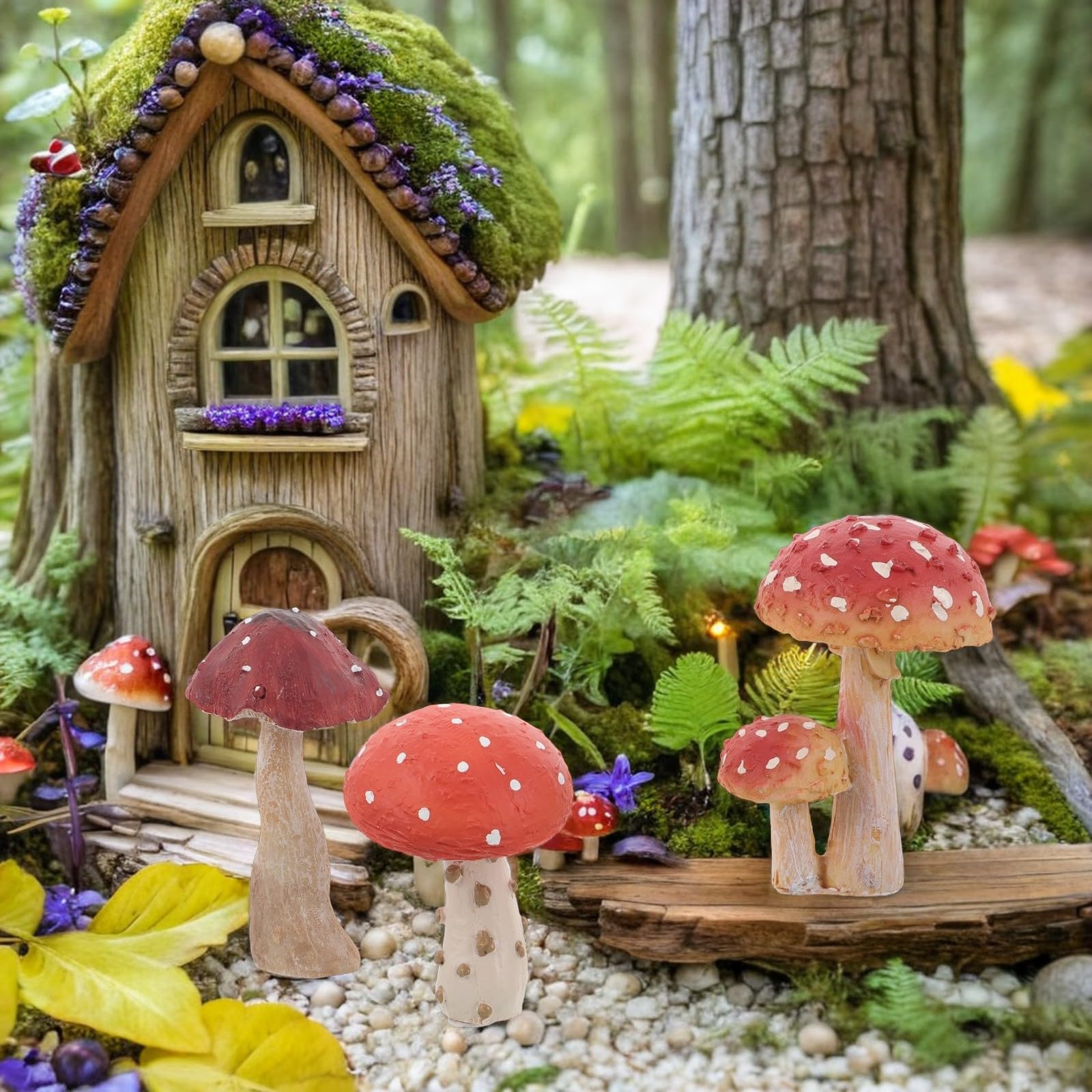 NUOBESTY Decorazioni per Giardino Esterno di Statuette Fungo 3 Pezzi Rosso in Resina Leggere e Versatili, per Festa Estiva su Patio e Prato