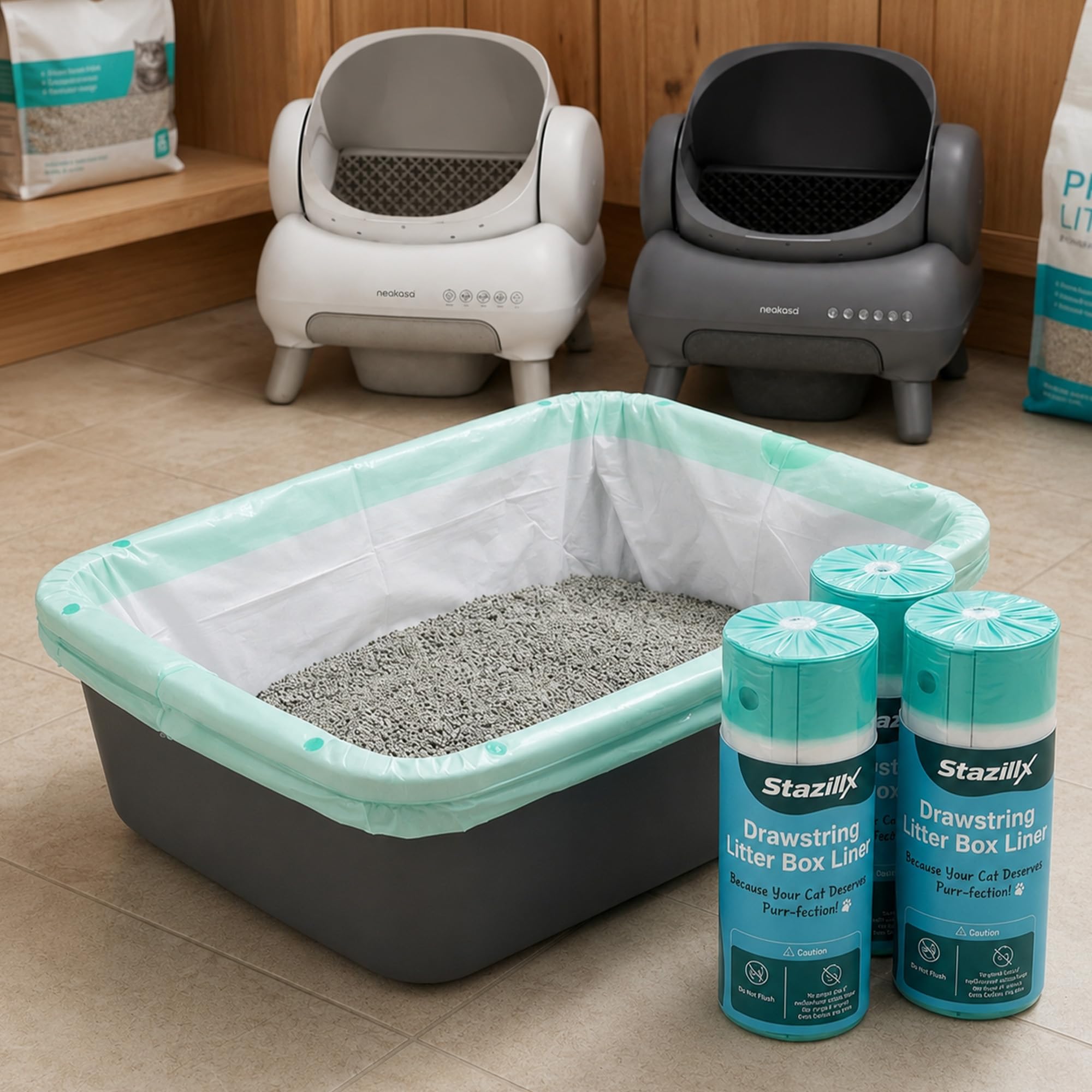 Neakasa - Bolsas de arena para caja de arena, paquete de 100 bolsas de arena para gatos, cordón resistente, a prueba de fugas y duraderas, bolsas de arena neakasa m1 para una limpieza fácil y sin
