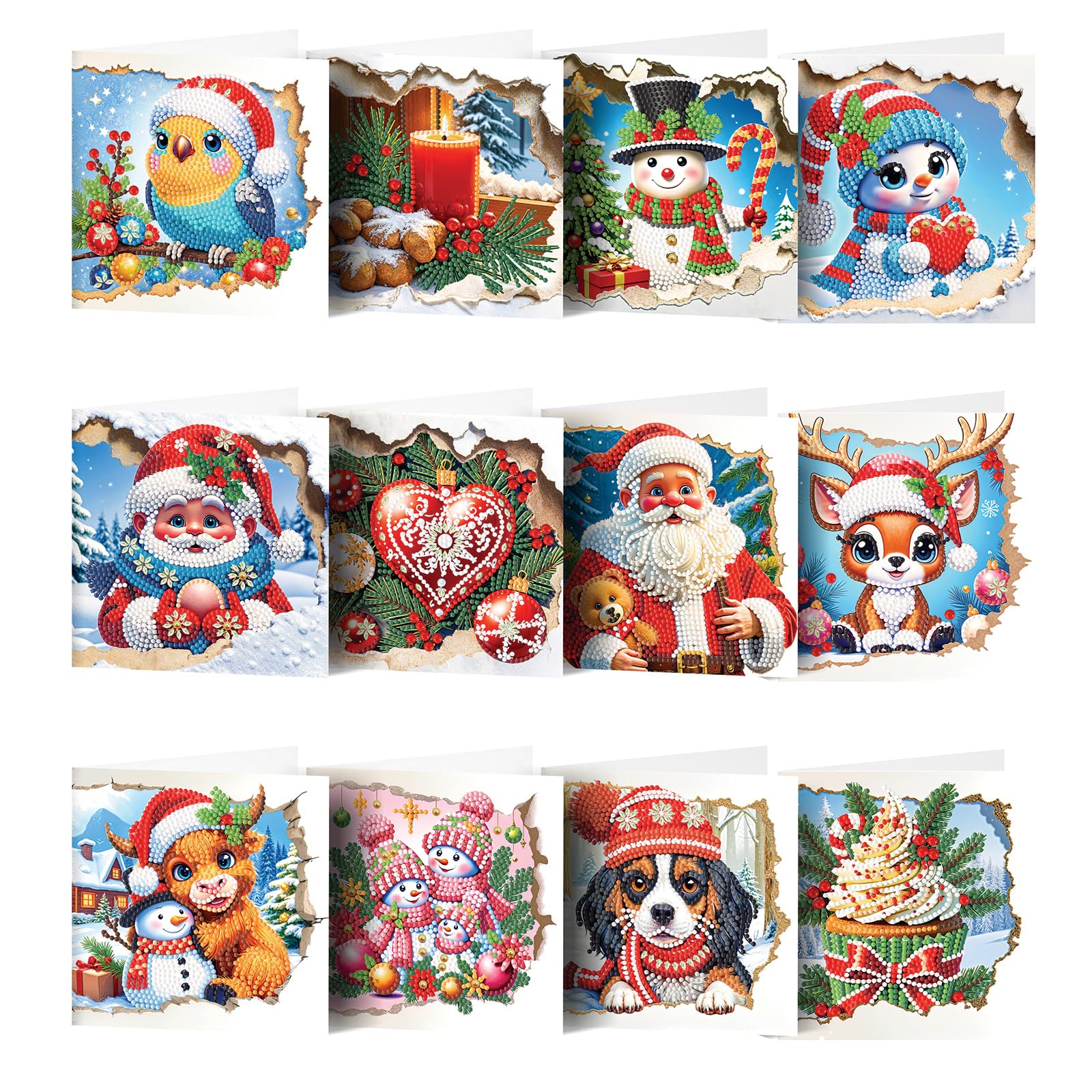 POETRYDRAW 12 PCS DIY Cave Snowman Diamond Art Greeting Card Set with Envelopes, 5D Rhinestone Arts Cards for Adults & Gifts (Cave Snowman)