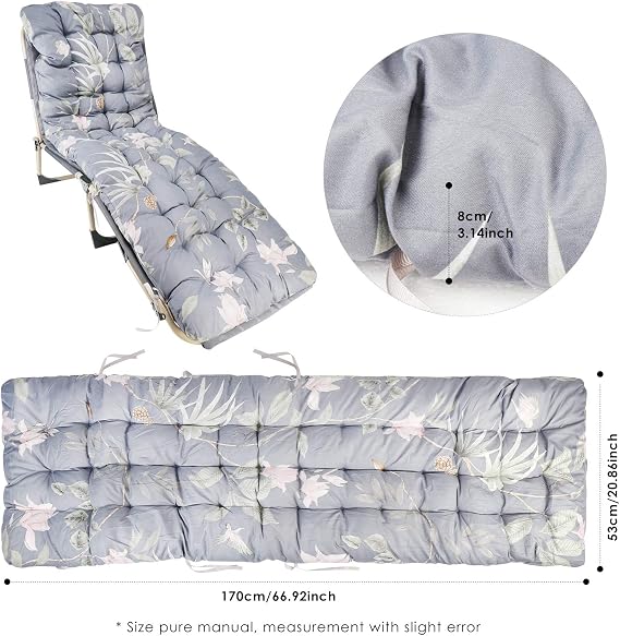 Lounge Chair Cushion,170 * 53 * 8cm Sun Lounger Cushions with Anti-slip Top and Tie Ropes, Recliner Rocking Chair Cushion for Poolside Furniture Garden Chaise Indoor Outdoor (Floral Design)
