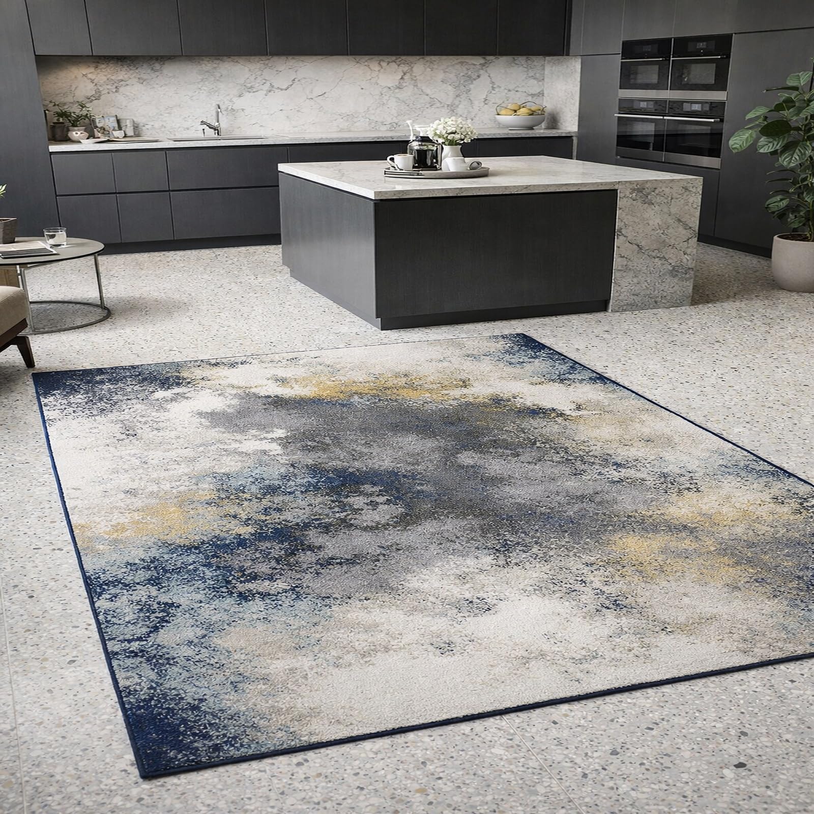 Tapis de salon abstrait bleu et gris 160x230 cm pour décoration de maison moderne