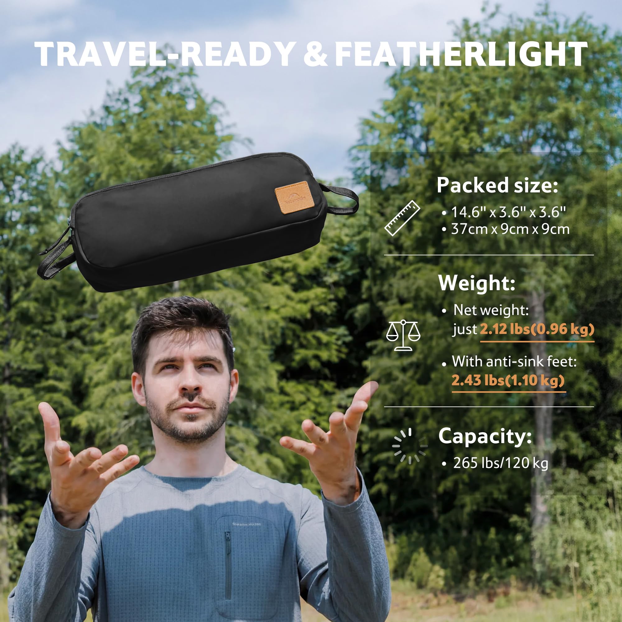 Naturehike Chaise de camping pliable et portable - Chaise de pêche ultra légère - Petite chaise pliante avec sac de transport pour camping, extérieur, randonnée (noir)