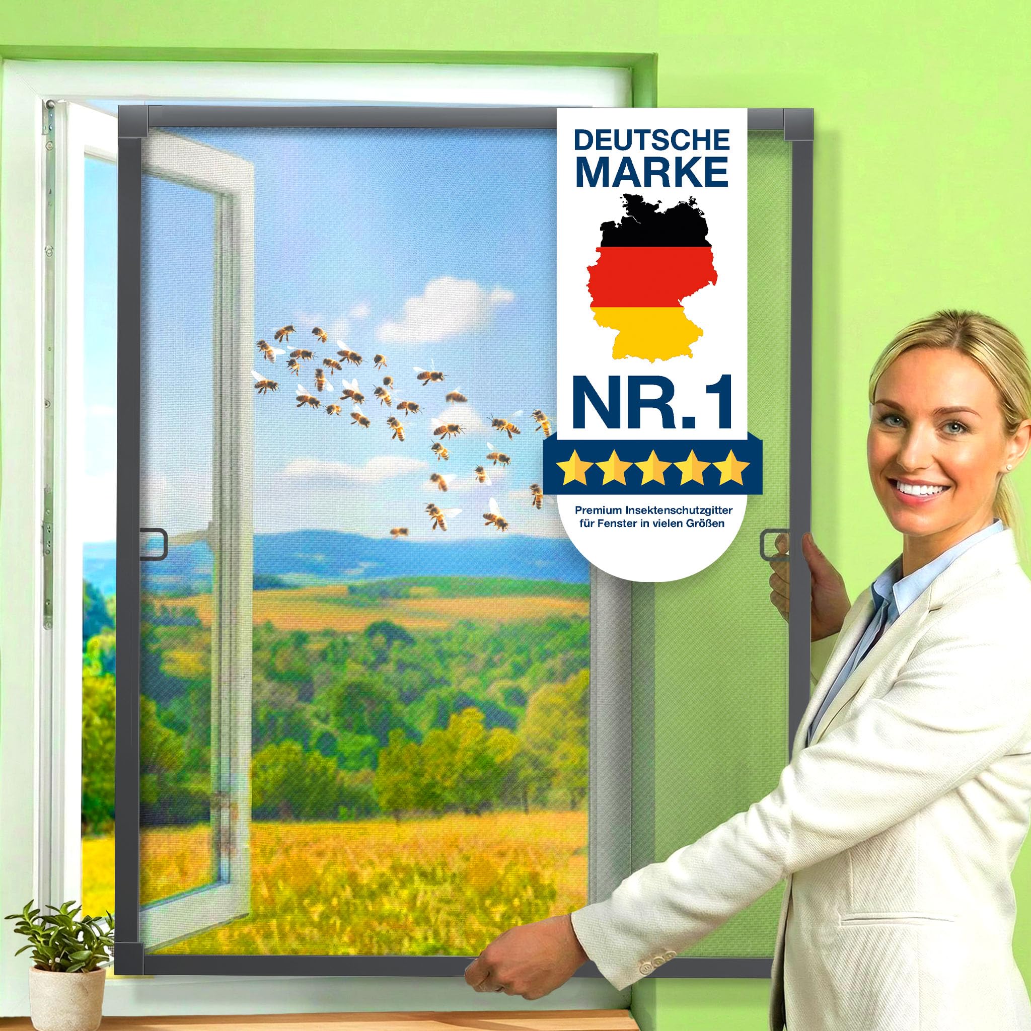 KESSER® Fliegengitter Fenster 120x140cm Mückenschutz mit Aluminium Rahmen, Spannrahmen Fliegengitter ohne Bohren, Insektenschutz, Moskitonetz Fliegennetz für Fenster einfach montieren, Anthrazit