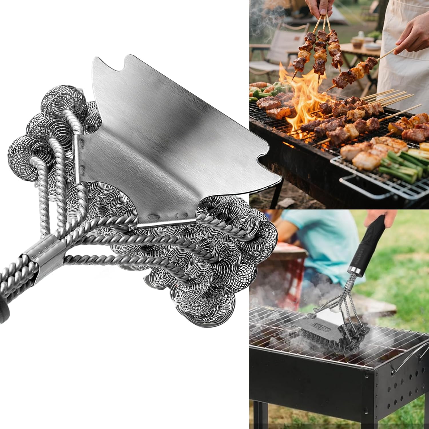 Bristle-Free Grill Brush - Efficient Grill Cleaner with Stainless Steel Scraper, Reinforced for Safety, Fits All Gas, Charcoal, Ceramic & Infrared Grills- BBQ Accessories–Gifts for Grill Wizard