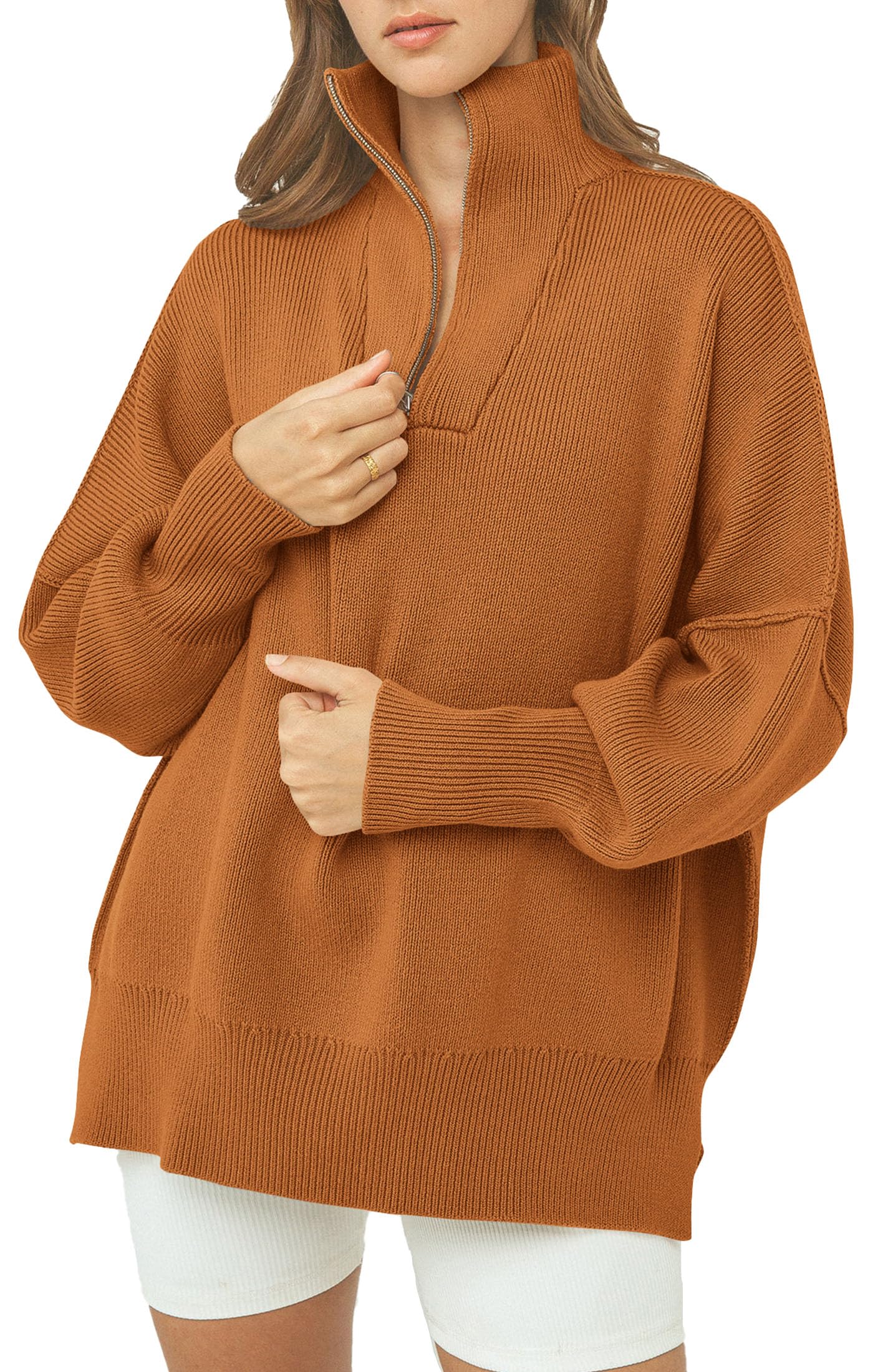 PRETTYGARDEN Women's 2023 Fall Pullover Oversized Sweaters Casual Long Sleeve Zip Up Collared Winter Tops Blouse