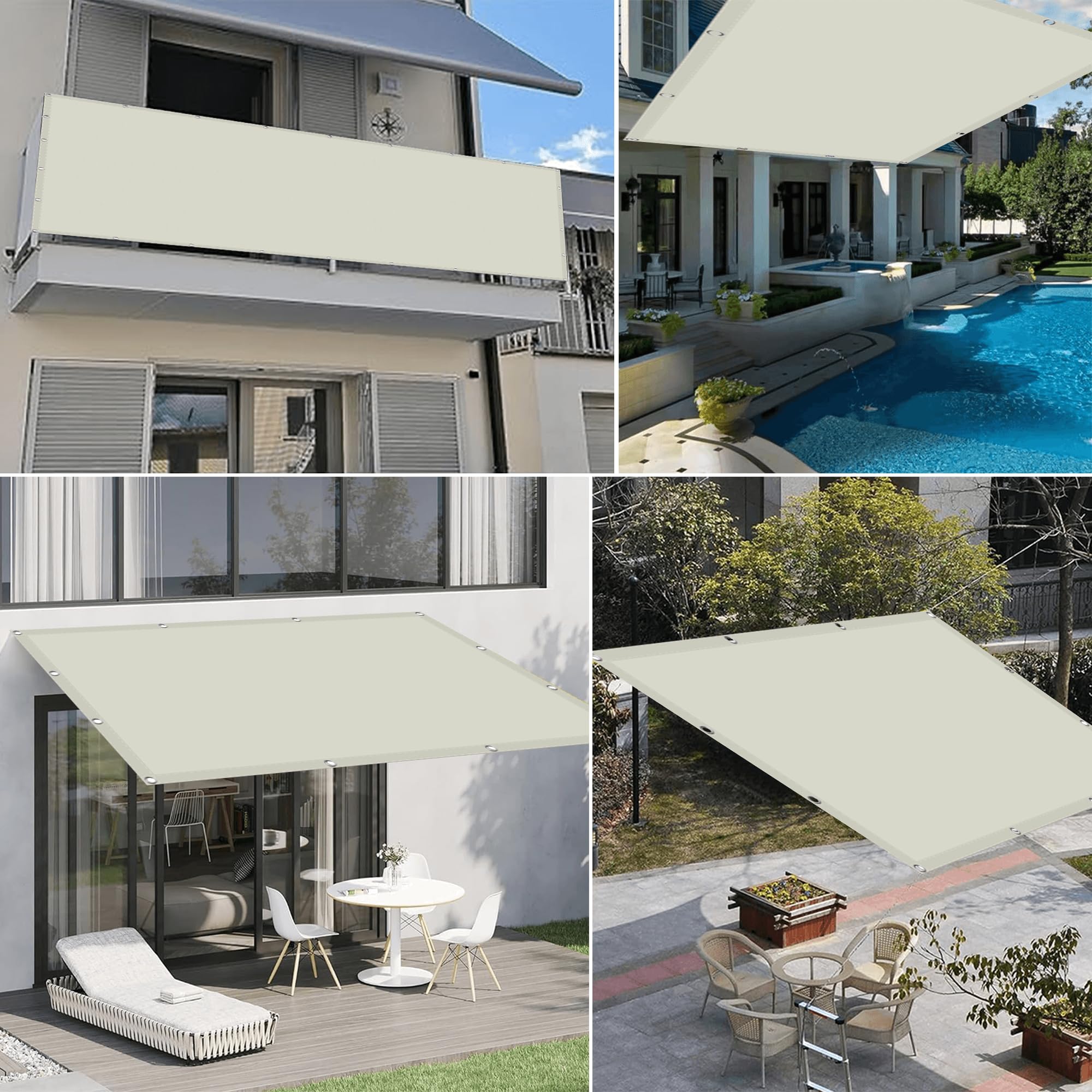 Voile d'ombrage Étanche 2.5 x 4 m Imperméableanti Voile d'ombrage Toile Rectangulaire Contre Le Vent pour Patio Balcon Jardin Terrasse Extérieur, Blanc cassé