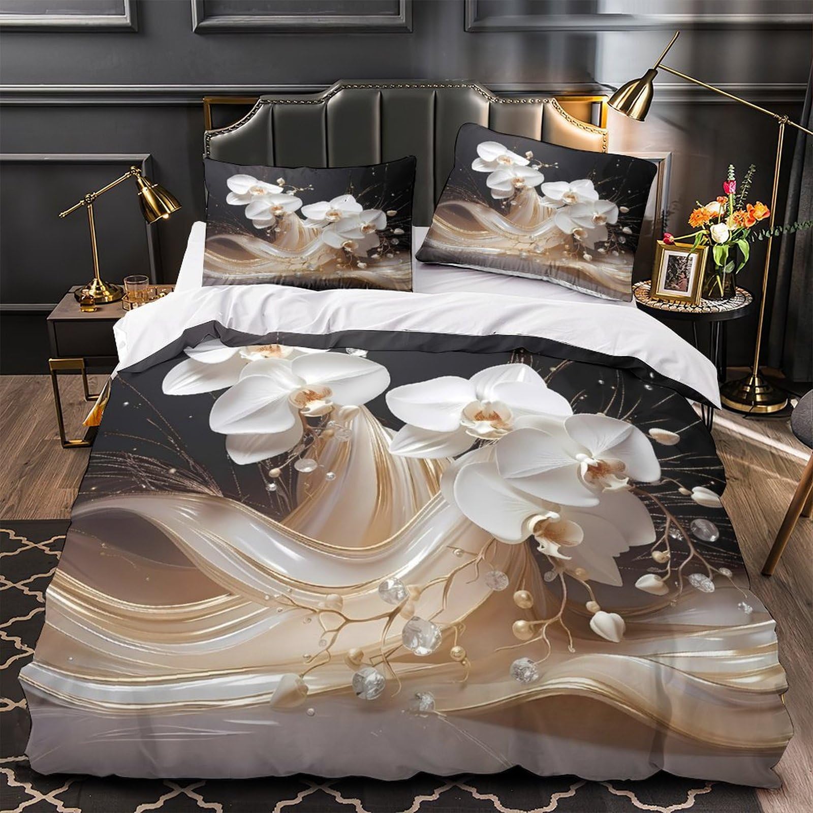 Housse de couette orchidée hypoallergénique respirante en microfibre