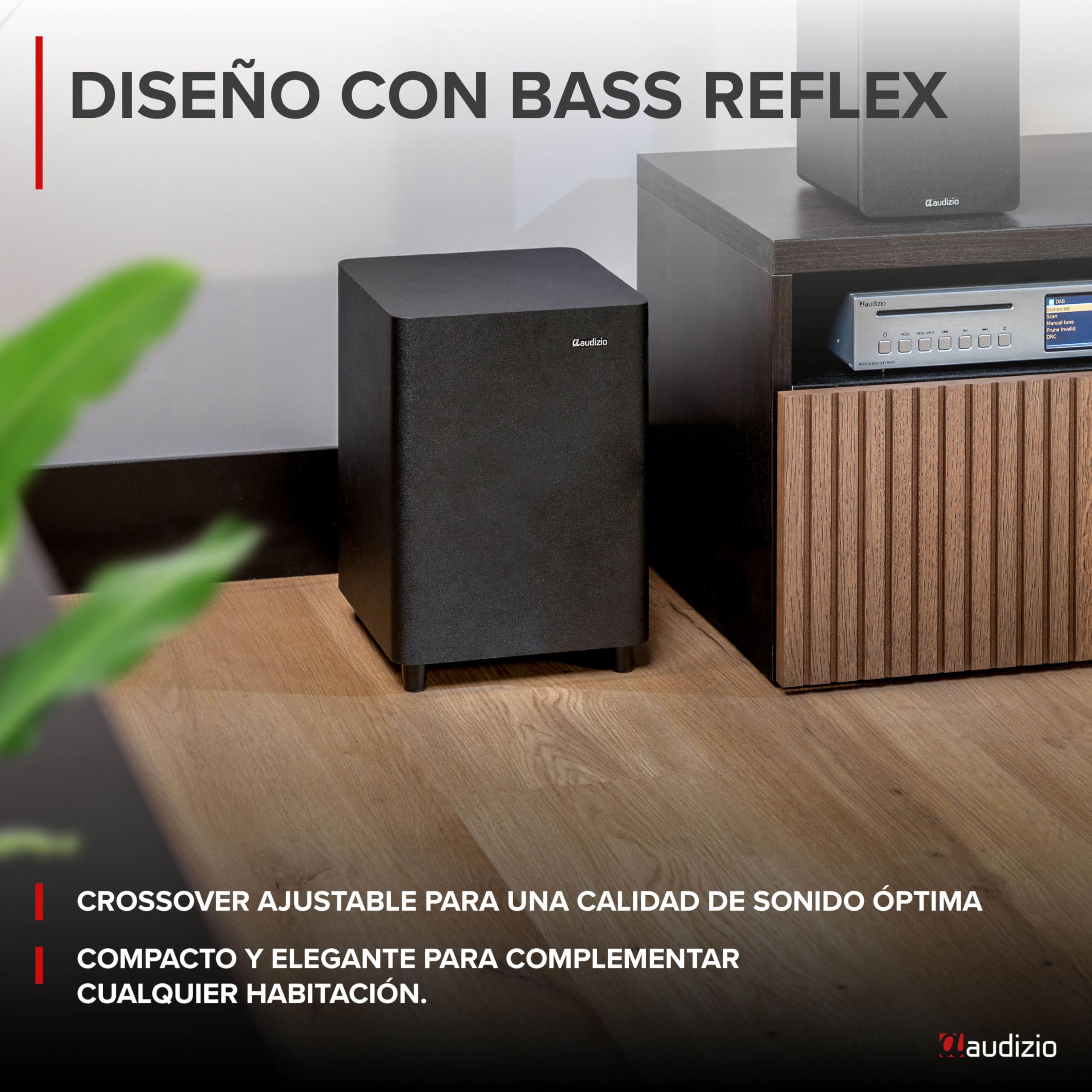 Audizio SW65C – Subwoofer Activo HiFi de 130W con woofer 6,5” y Graves Profundos, Filtro Ajustable, Control de Fase, Bass Reflex, Altavoz para Home Cinema, soundbars y Equipos de música, Color Negro
