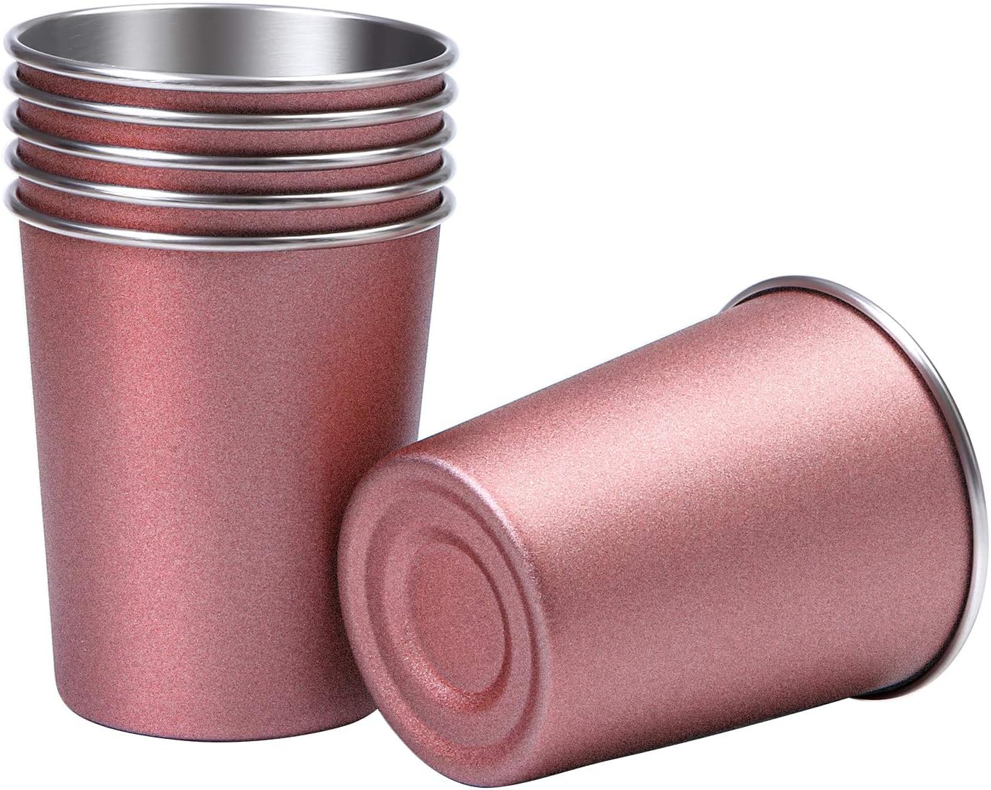 Ruisita 6 Pack 8 Ounce Stainless Steel Cups Shatterproof Pint Drinking Cups Metal Drinking Glasses for Kids and Adults (Rose Gold)